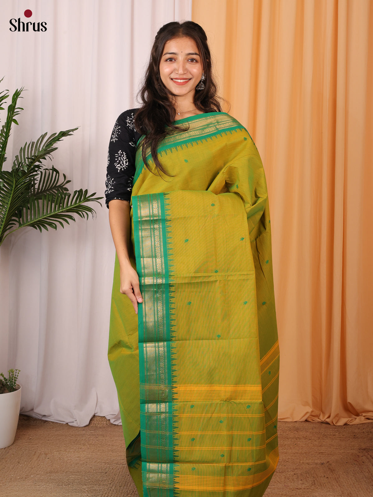 Lite Green & Green - Chettinad Cotton Saree - Shop on Shrus.com