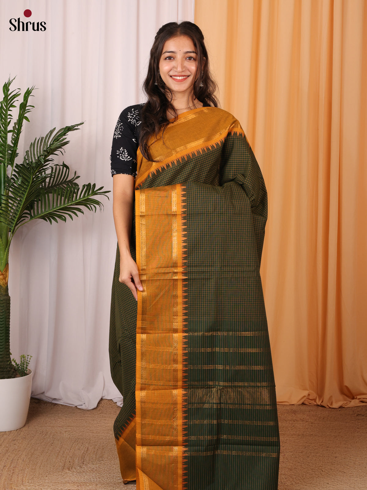 Green & Mustard - Chettinad Cotton Saree - Shop on Shrus.com