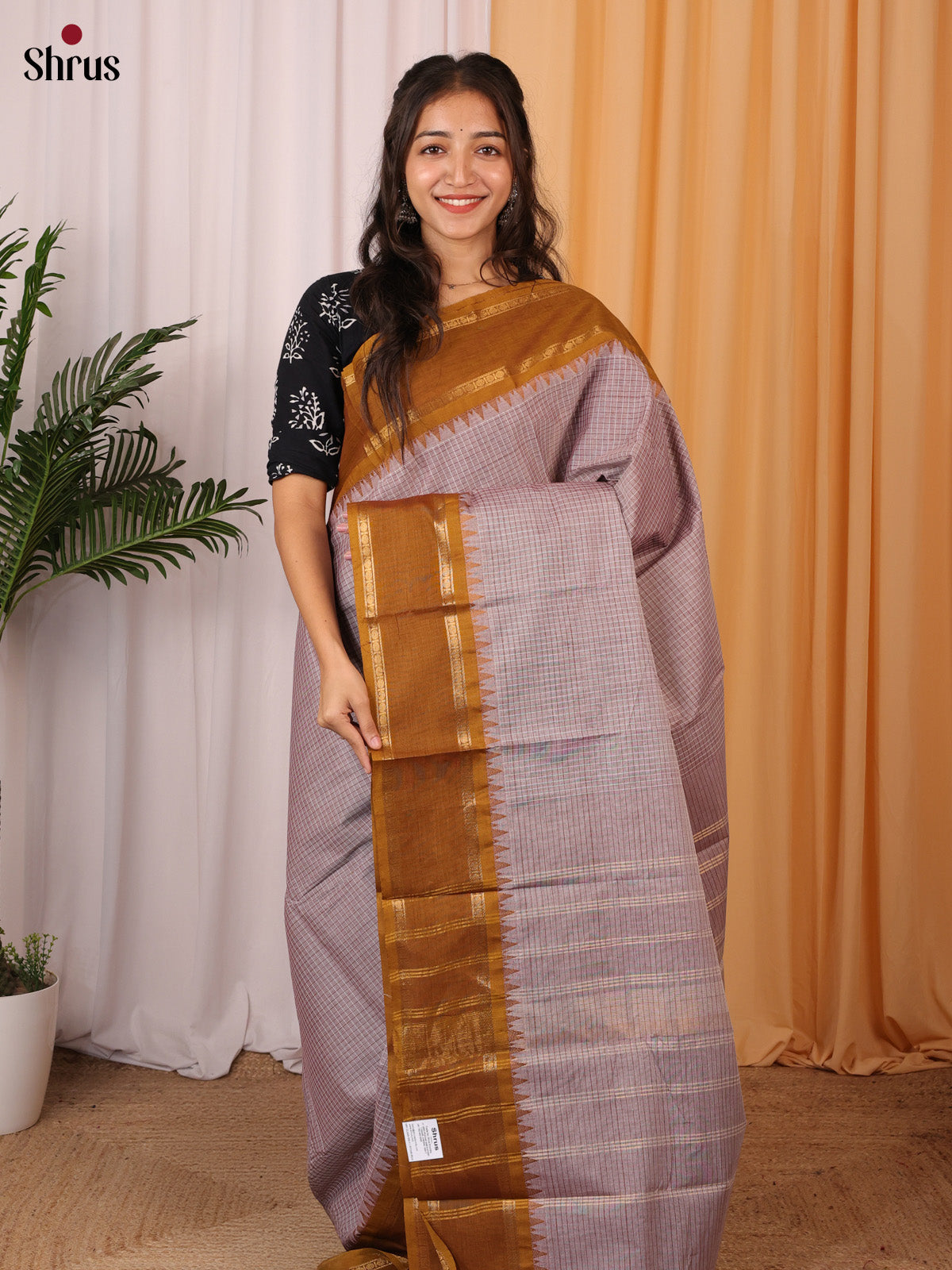 Mild Lavender & Brown - Chettinad Cotton Saree - Shop on Shrus.com
