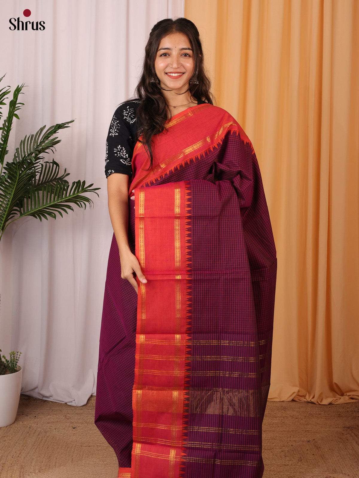 Violet & Red - Chettinad Cotton Saree - Shop on Shrus.com