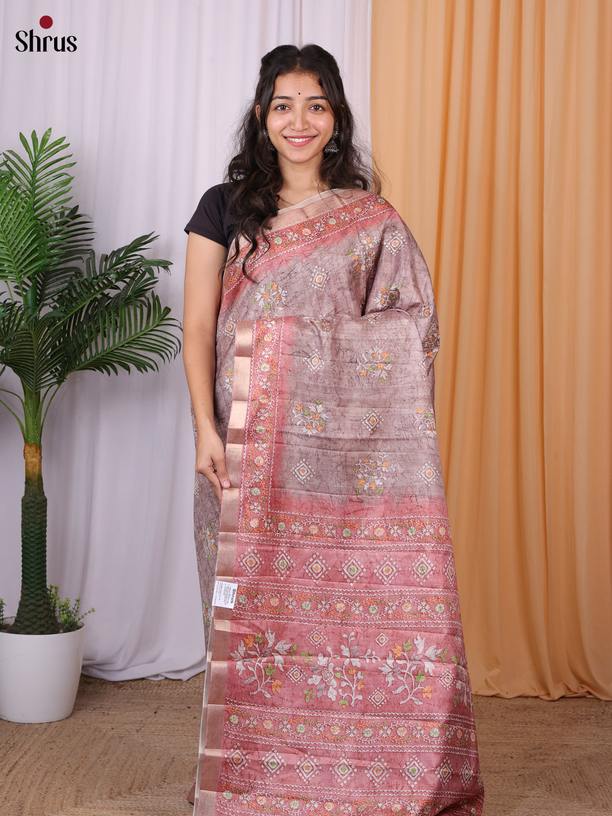 CLS03009 - Batik printed Semi Tussar Saree - Shop on Shrus.com