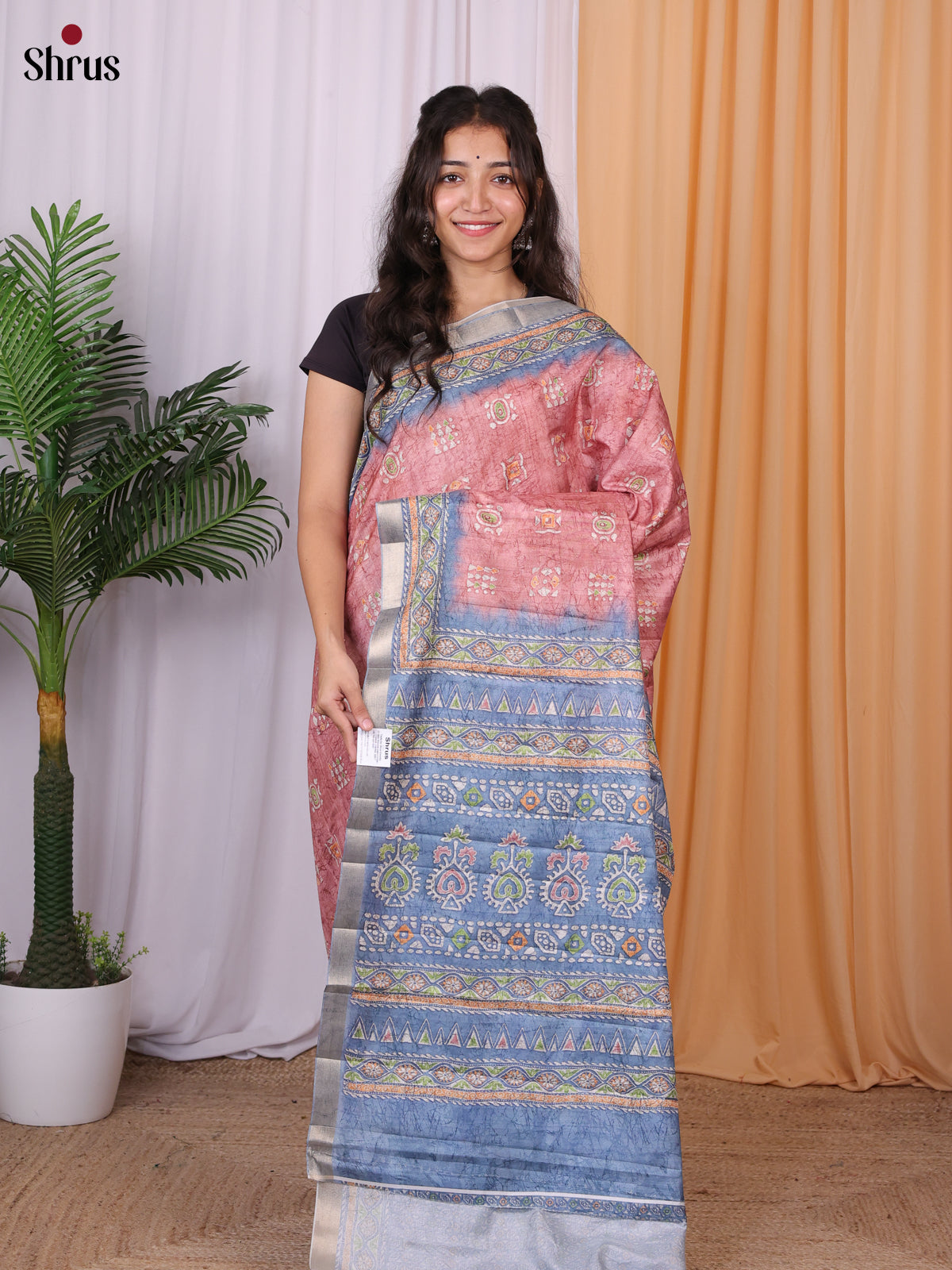 Pink & Blue - Semi Tussar Saree - Shop on Shrus.com
