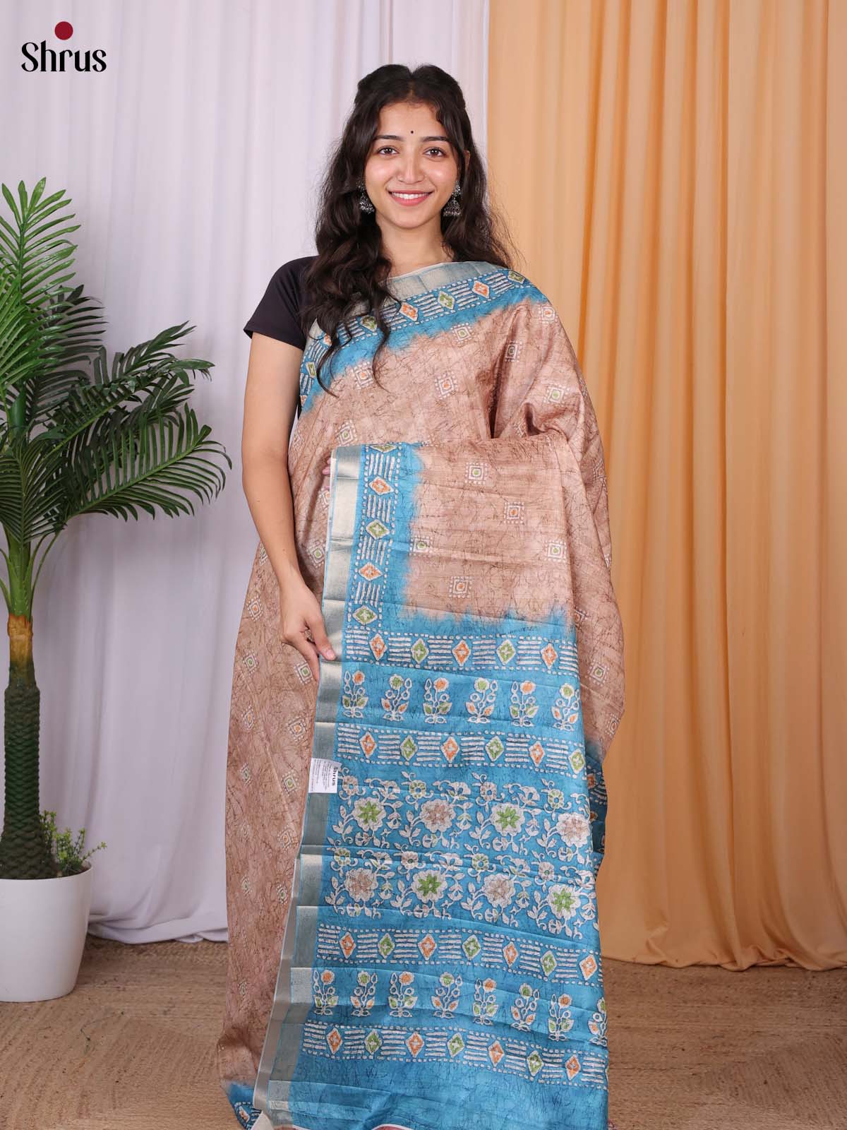 Brown & Blue - Semi Tussar Saree - Shop on Shrus.com