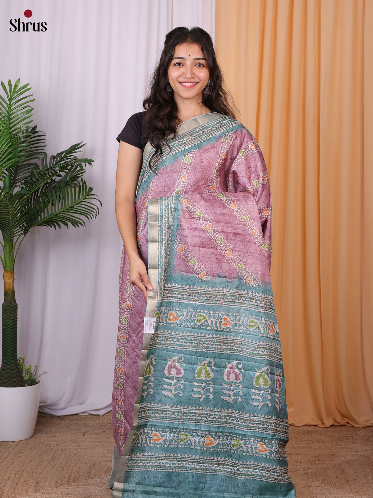 Purple & Blue - Semi Tussar Saree - Shop on Shrus.com