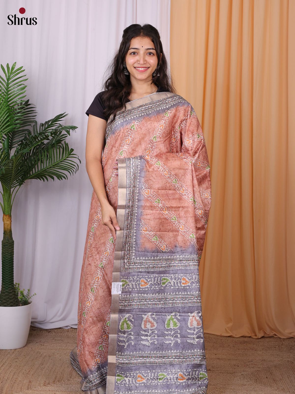 Onion Peel & Lavender - Semi Tussar Saree - Shop on Shrus.com