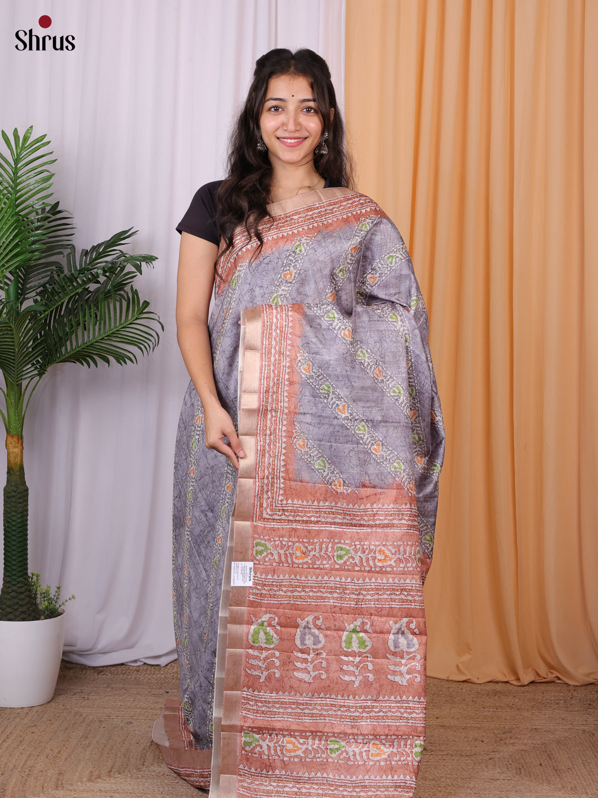 Purple & Brown - Semi Tussar Saree - Shop on Shrus.com