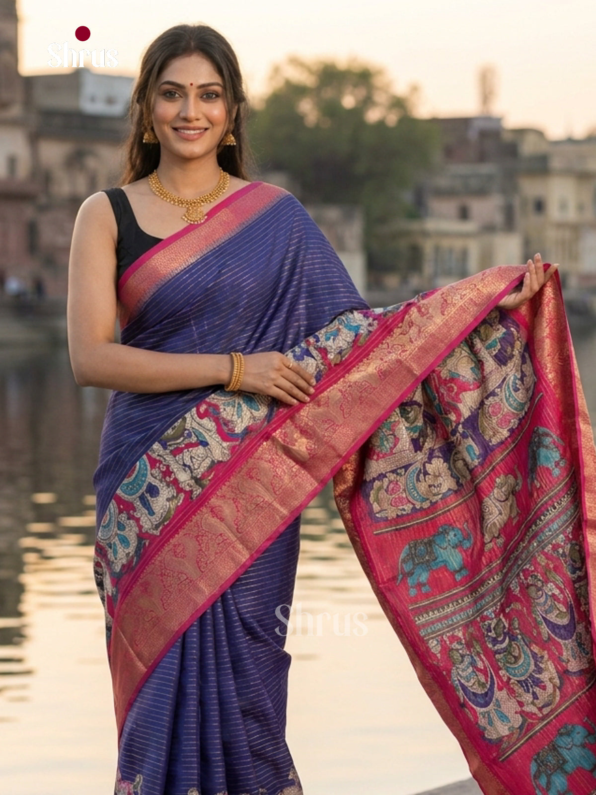 Violet & Pink - Semi Tussar Saree