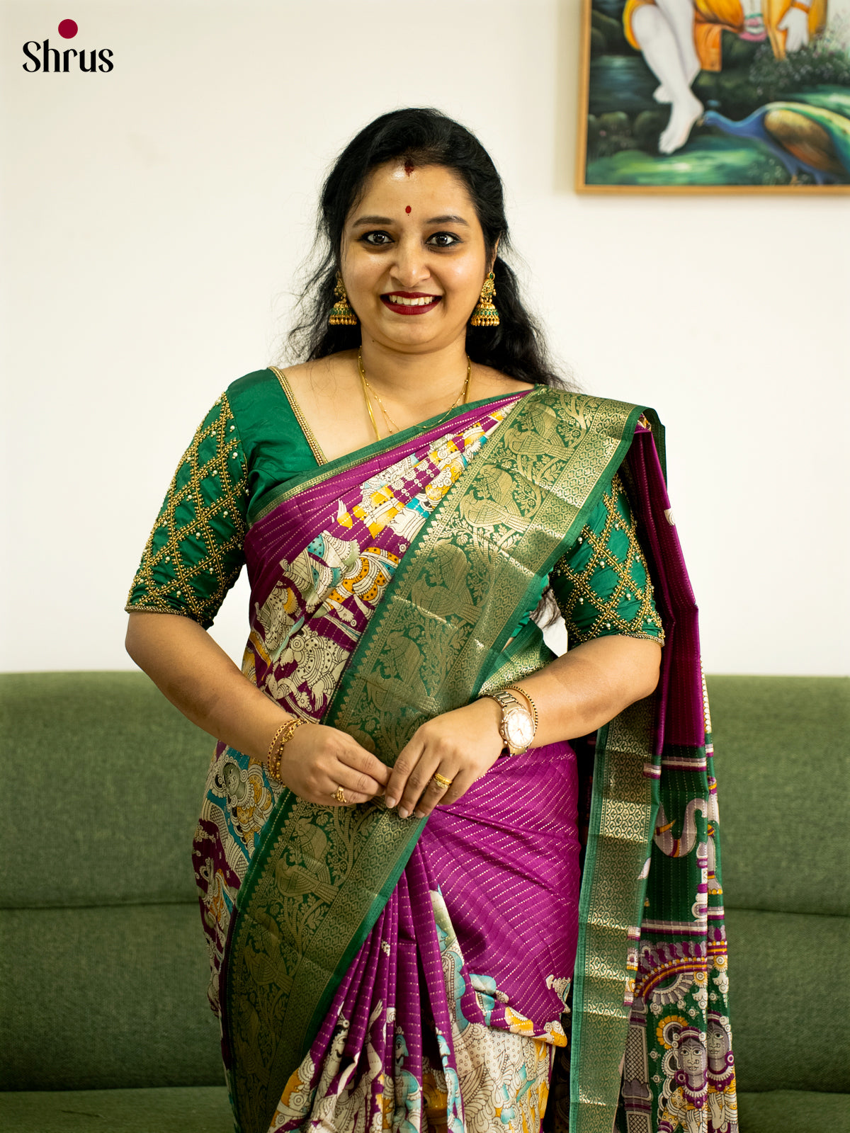 Majenta & Green - Semi Tussar Saree - Shop on Shrus.com