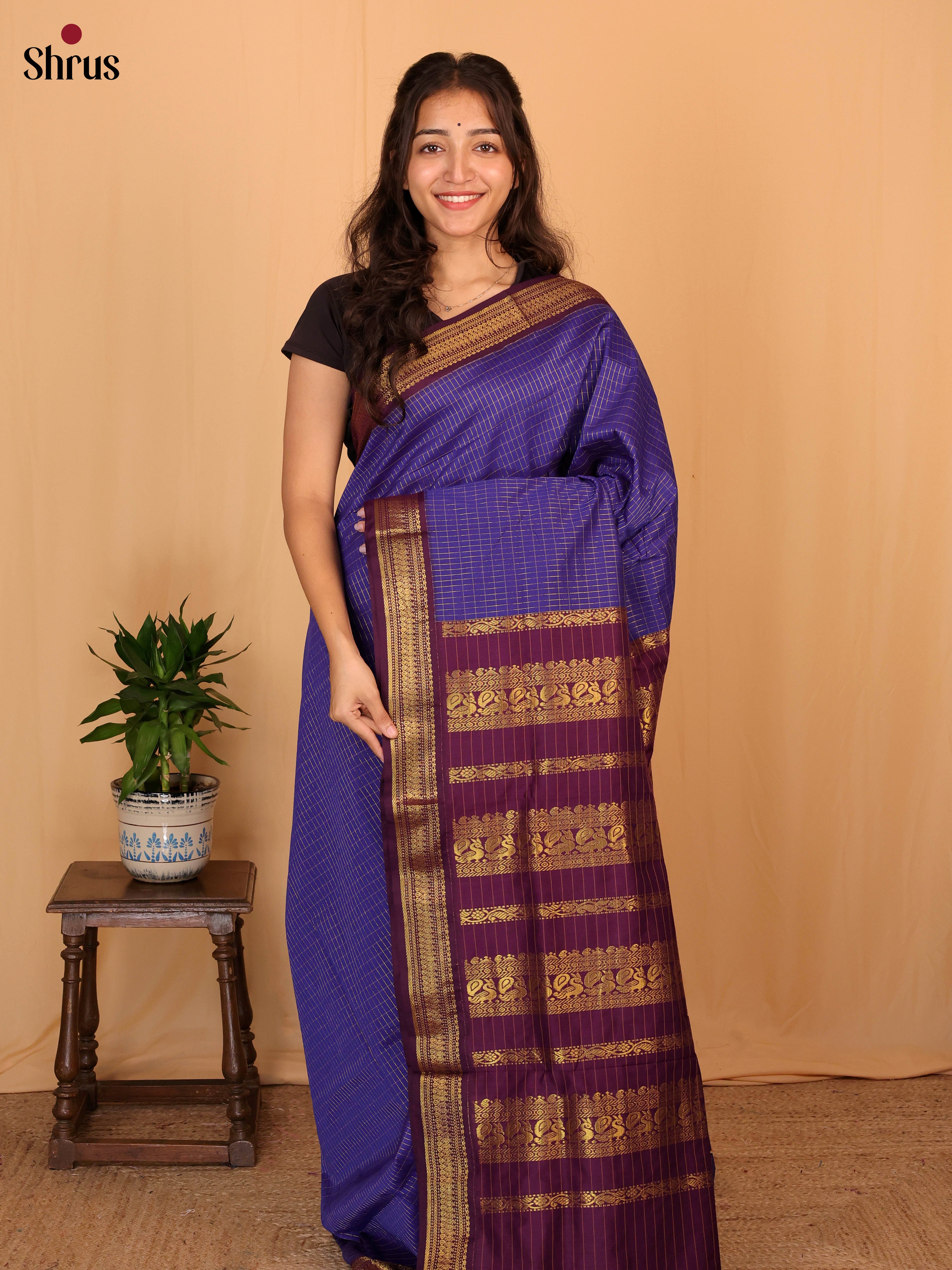 Violet & Purple - Kalyani Cotton Saree - Shop on Shrus.com
