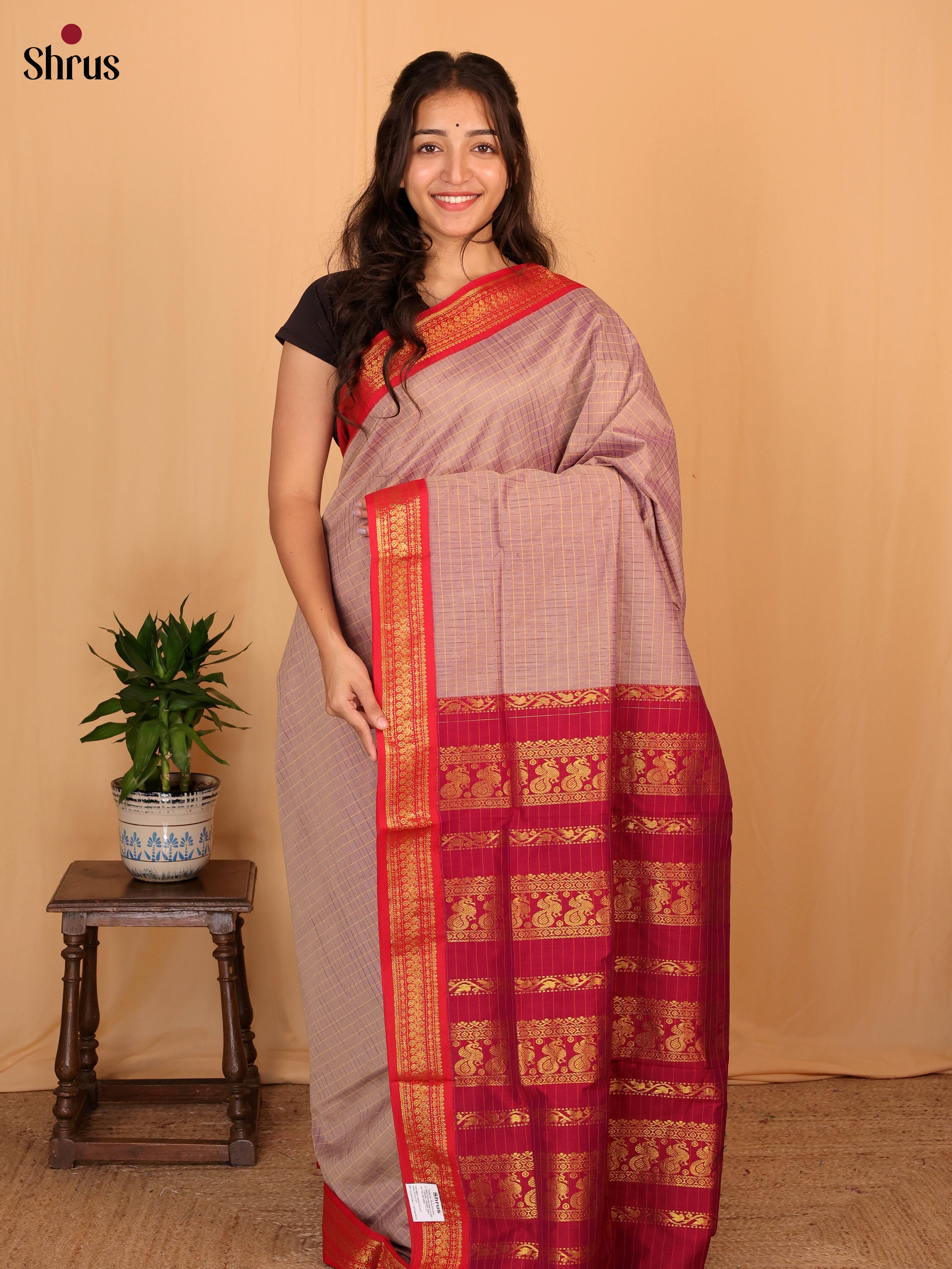 Lavender & Maroon- Kalyani Cotton Saree - Shop on Shrus.com