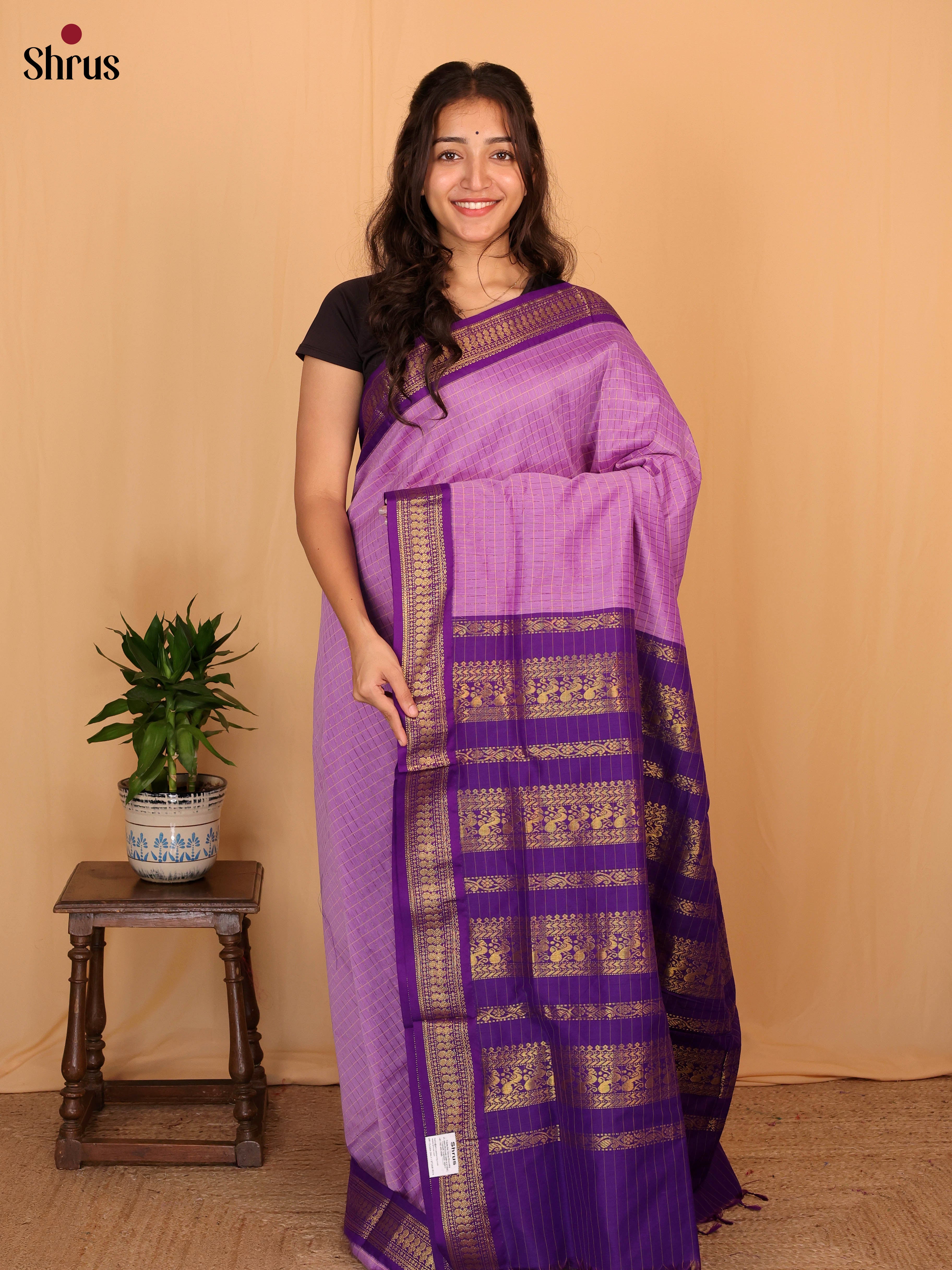 Lavender & Purple - Kalyani Cotton Saree - Shop on Shrus.com