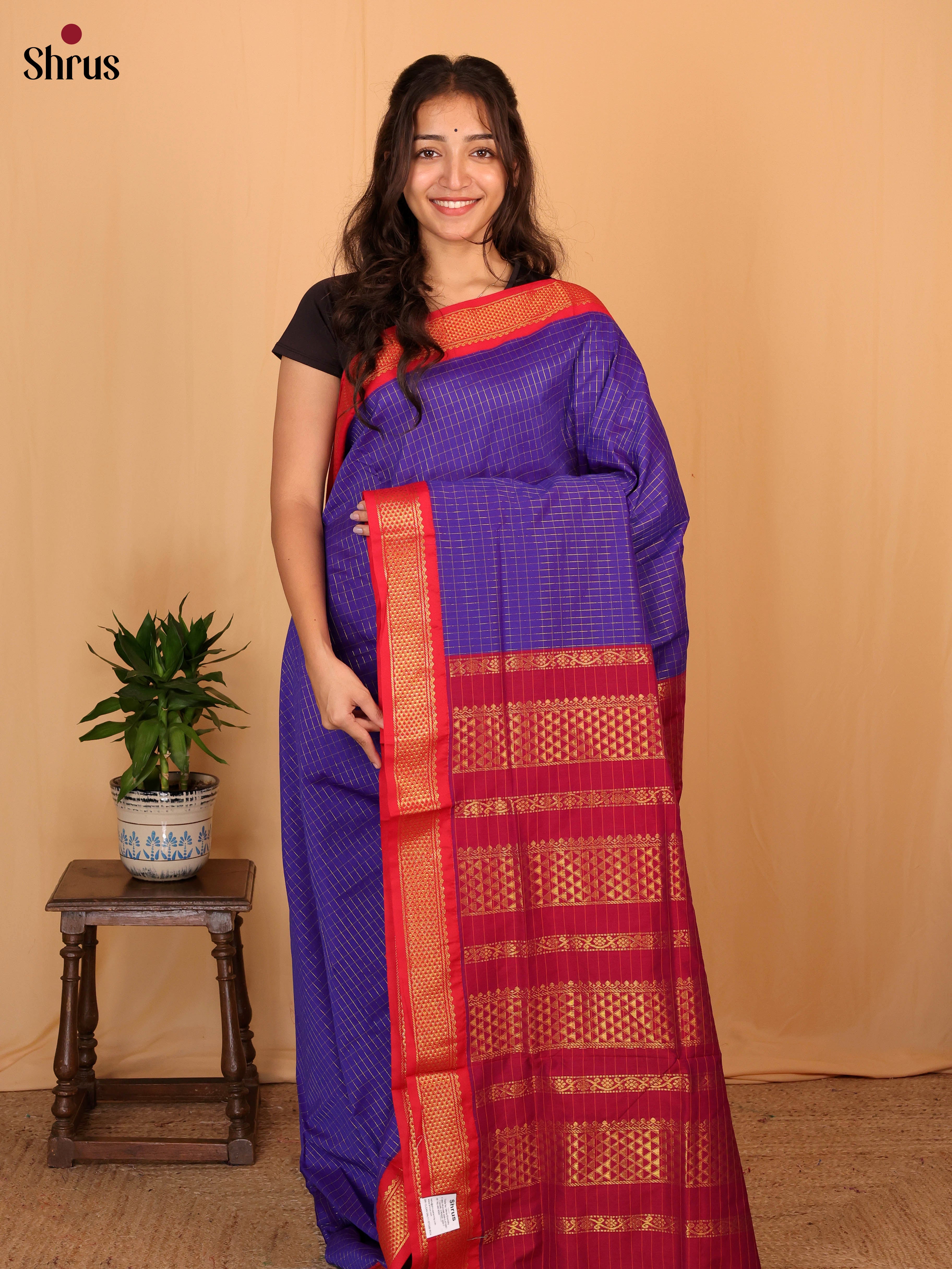 Violet & Maroon- Kalyani Cotton Saree - Shop on Shrus.com