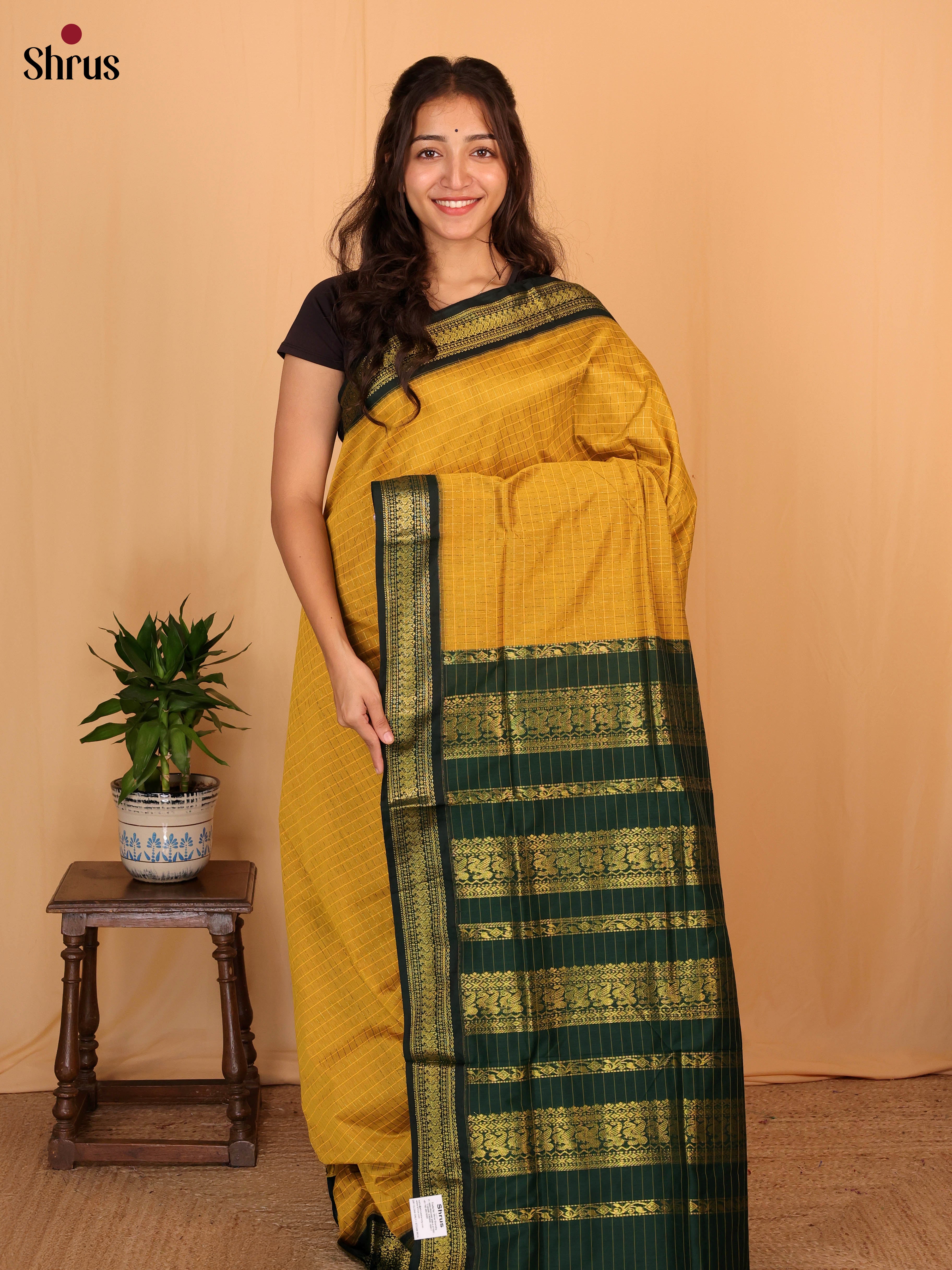 Mustard & Green - Kalyani Cotton Saree - Shop on Shrus.com