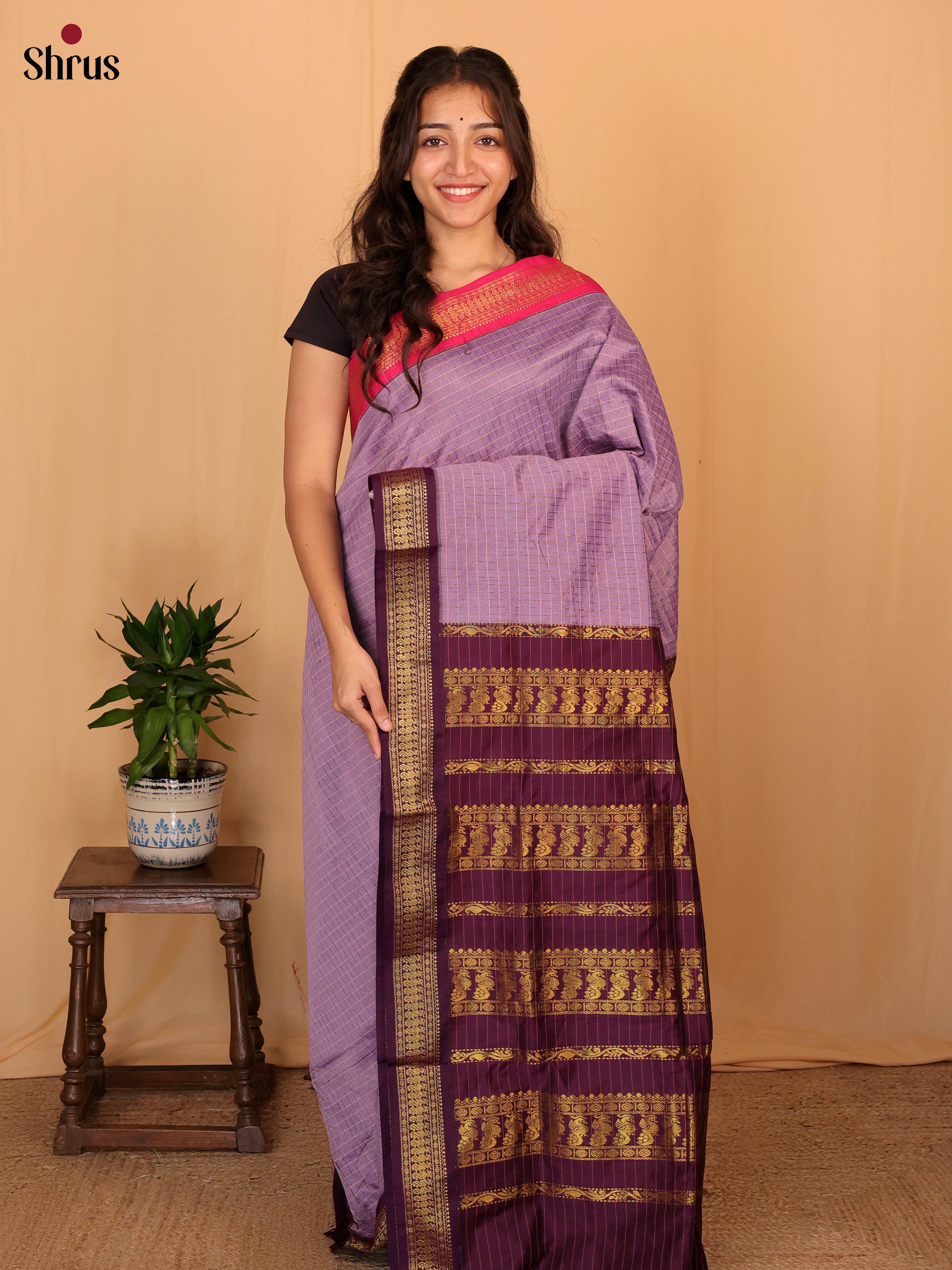 Lavender & Purple - Kalyani Cotton Saree - Shop on Shrus.com