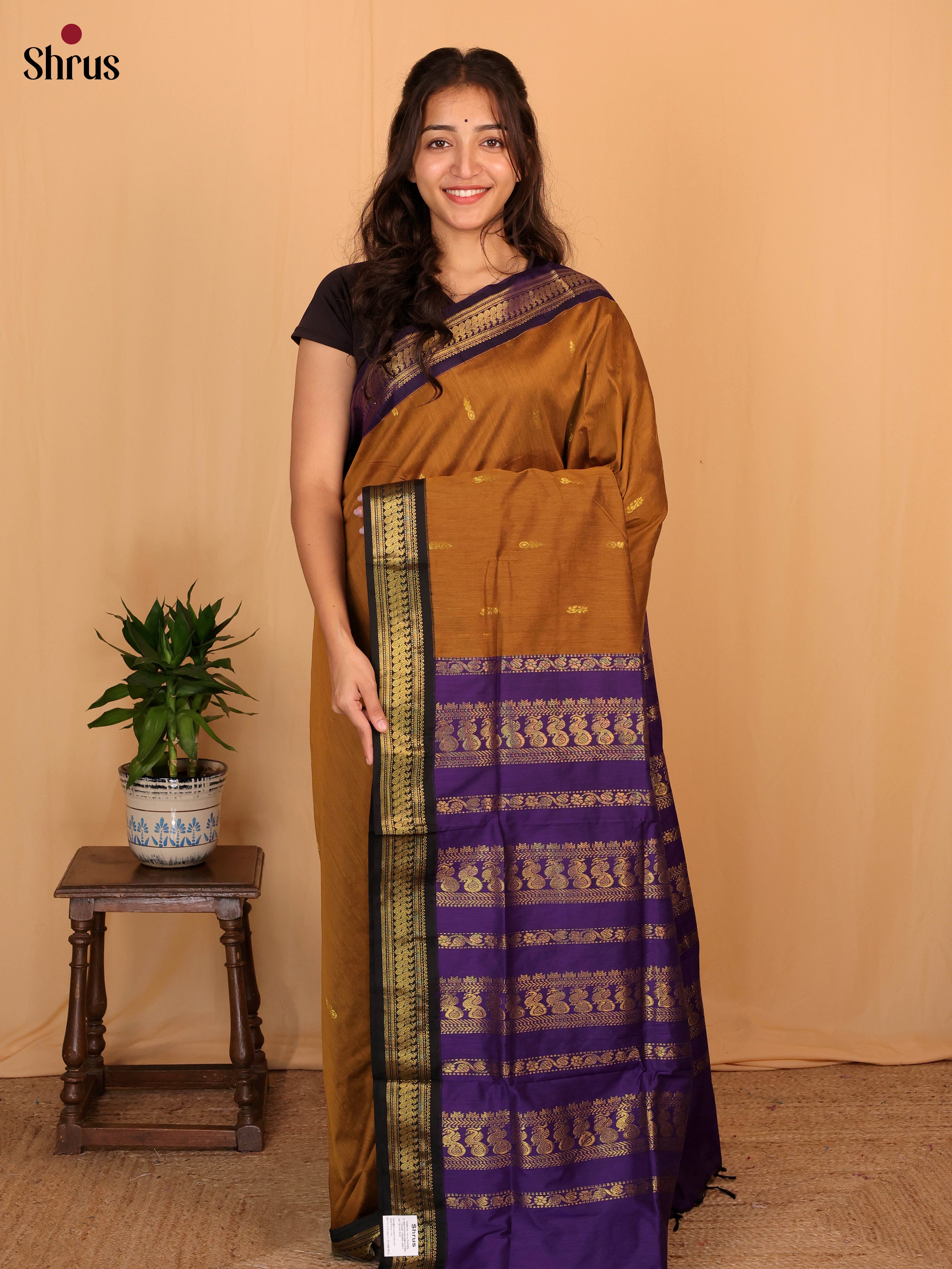 Brown & Violet - Kalyani Cotton Saree - Shop on Shrus.com