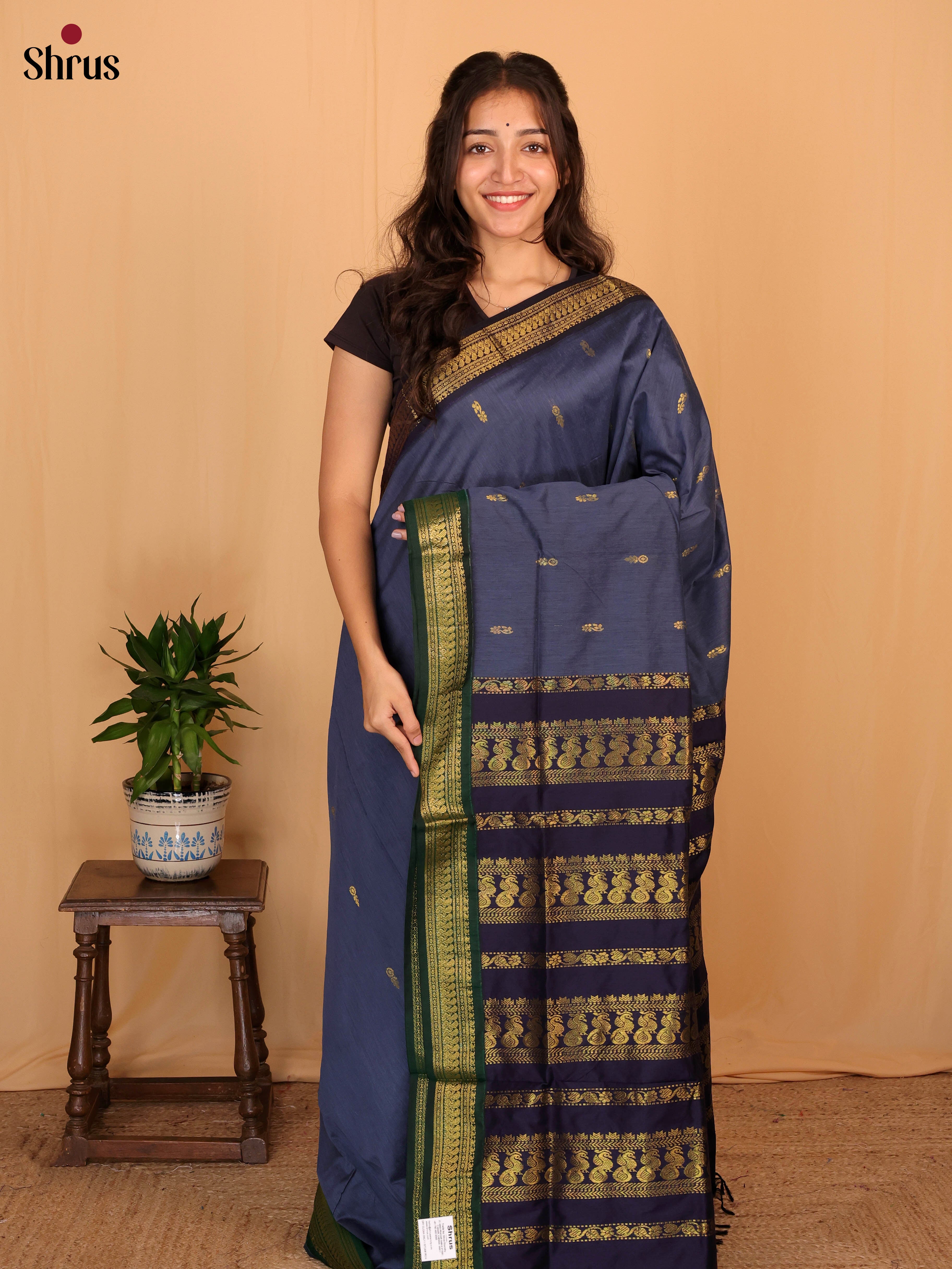 Blue & Violet - Kalyani Cotton Saree - Shop on Shrus.com