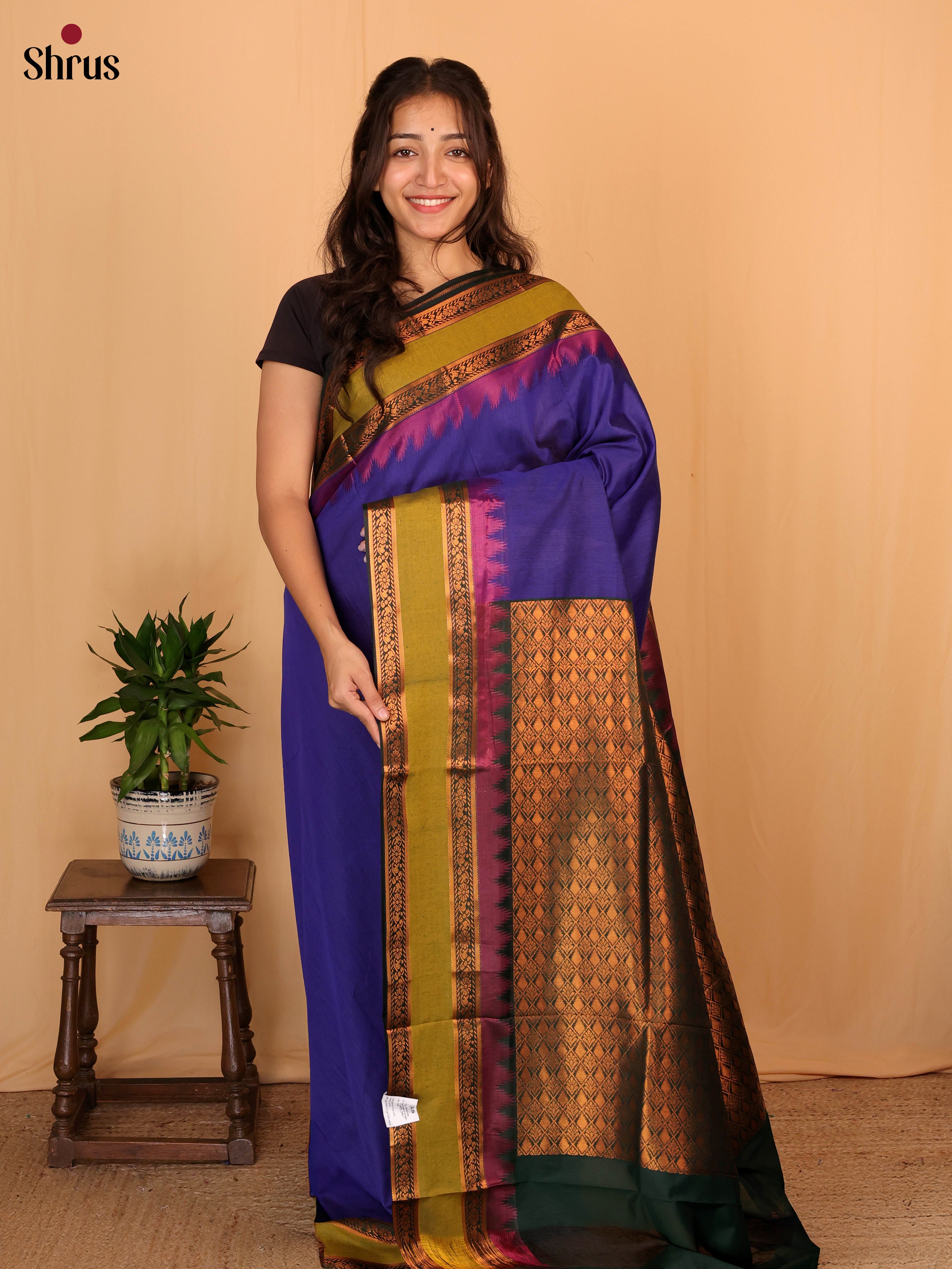Blue & Green - Kalyani Cotton Saree - Shop on Shrus.com