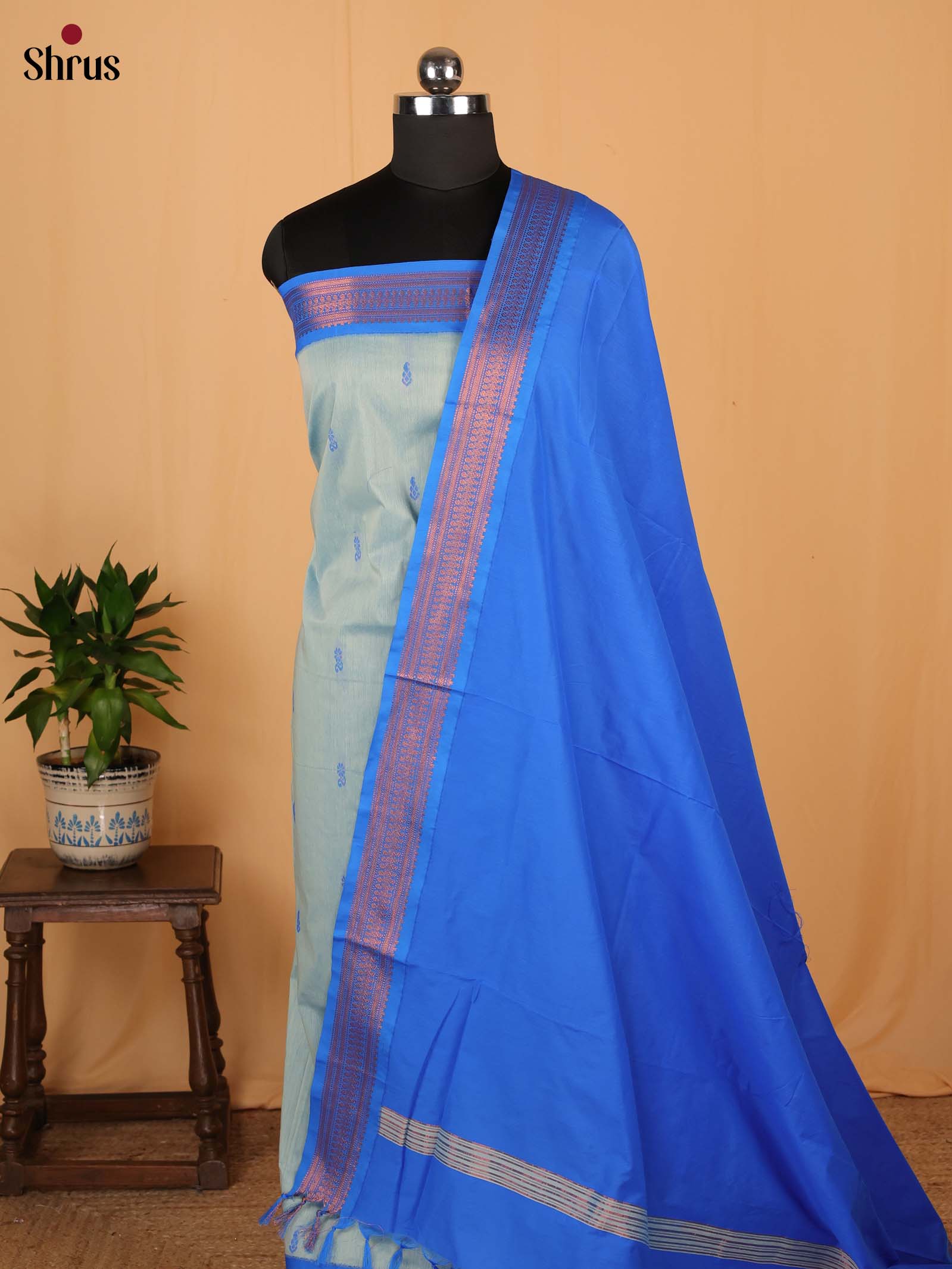 Lite Blue & Blue - Kalyani Cotton salwar unstitch - Shop on Shrus.com