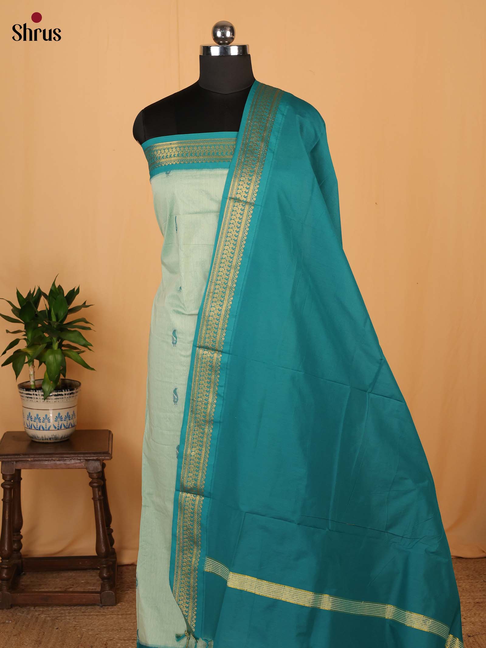 Lite Green & Green - Kalyani Cotton unstitched Top & Dupatta - CLS05047 - Shop on Shrus.com