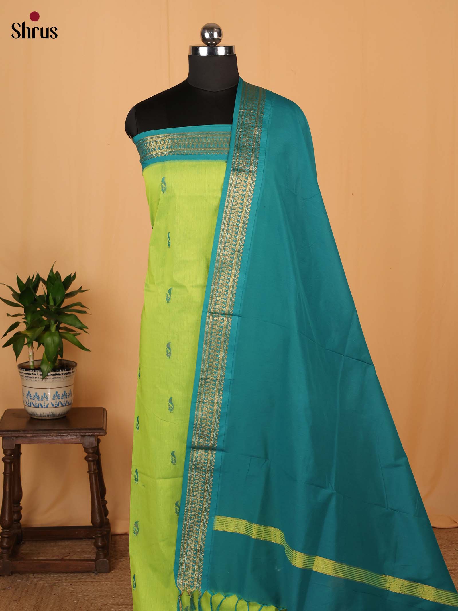 Pista Green & Green - Kalyani Cotton salwar unstitch - Shop on Shrus.com