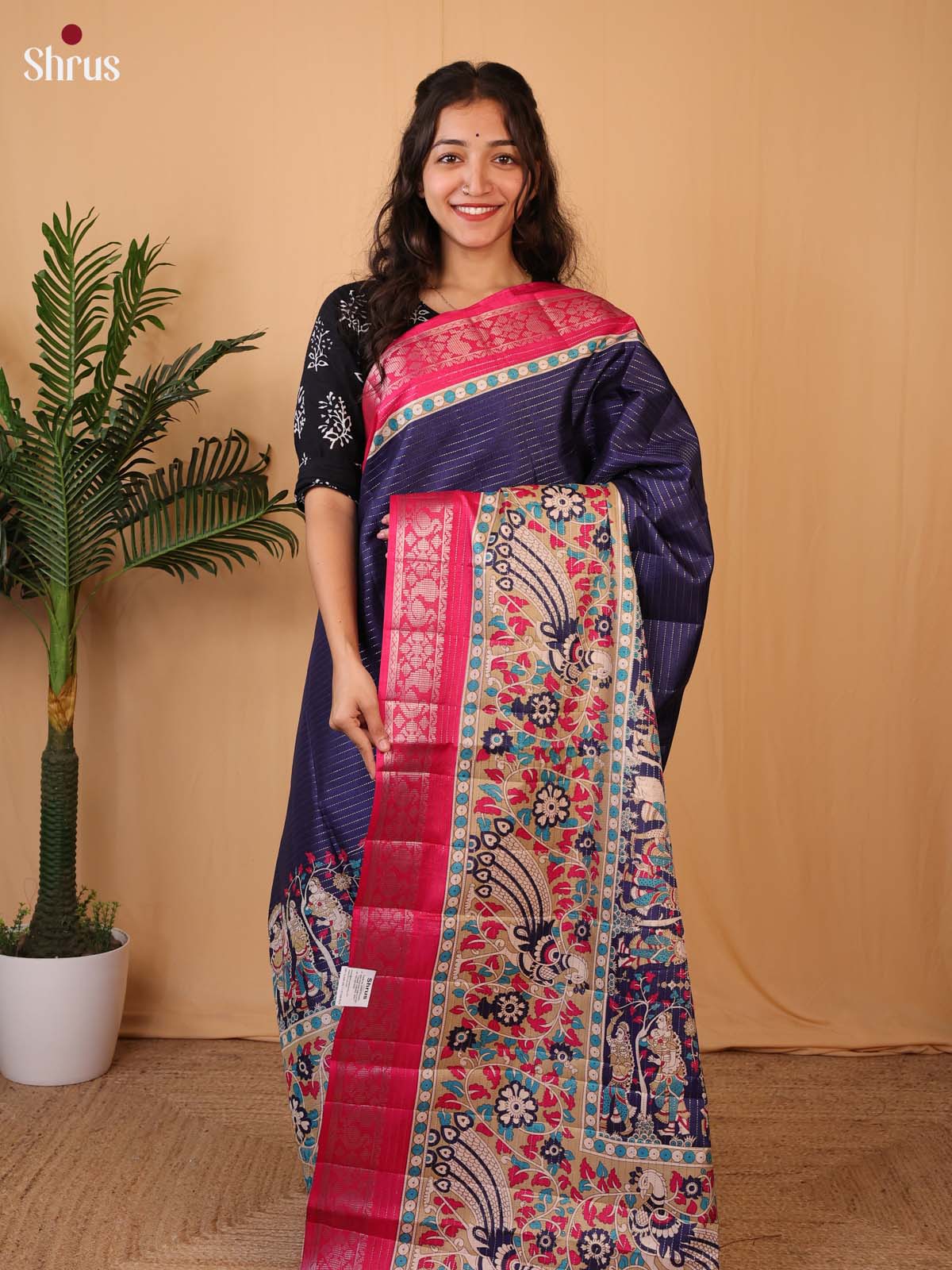 Violet & Pink - Printed Semi Tussar Saree - Shop on Shrus.com