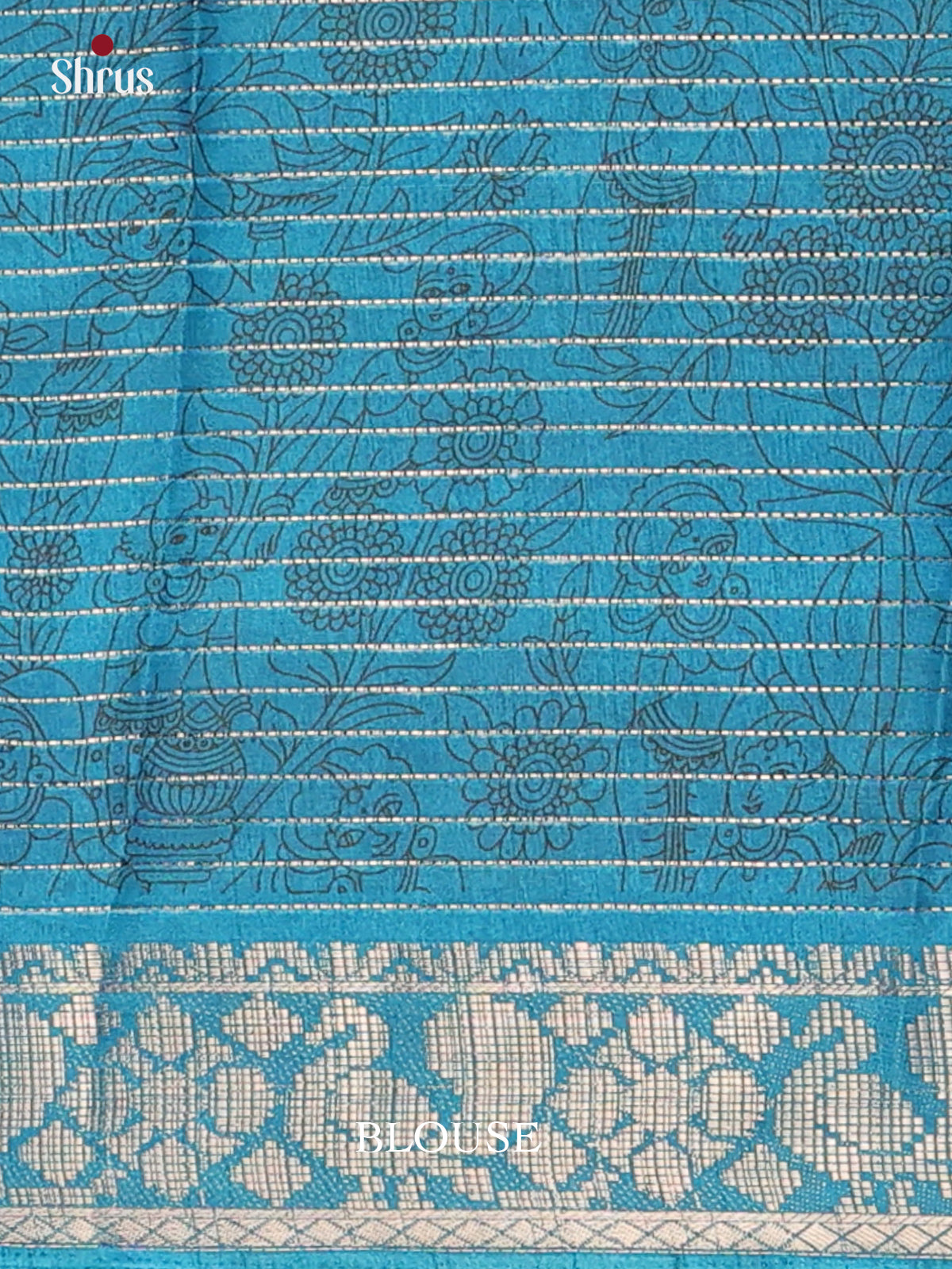 Mustard & Blue - Printed Semi Tussar Saree - Shop on Shrus.com