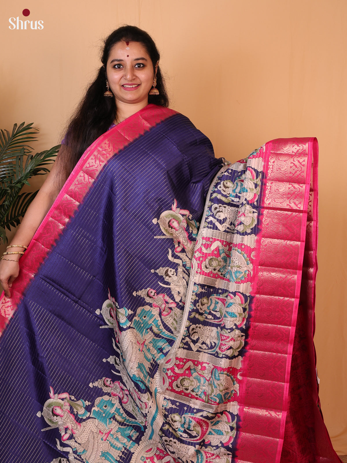Blue & Red- Printed Semi Tussar Saree - Shop on Shrus.com