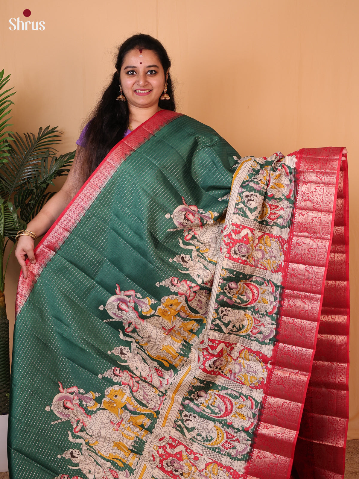 Green & Red - Printed Semi Tussar Saree - Shop on Shrus.com