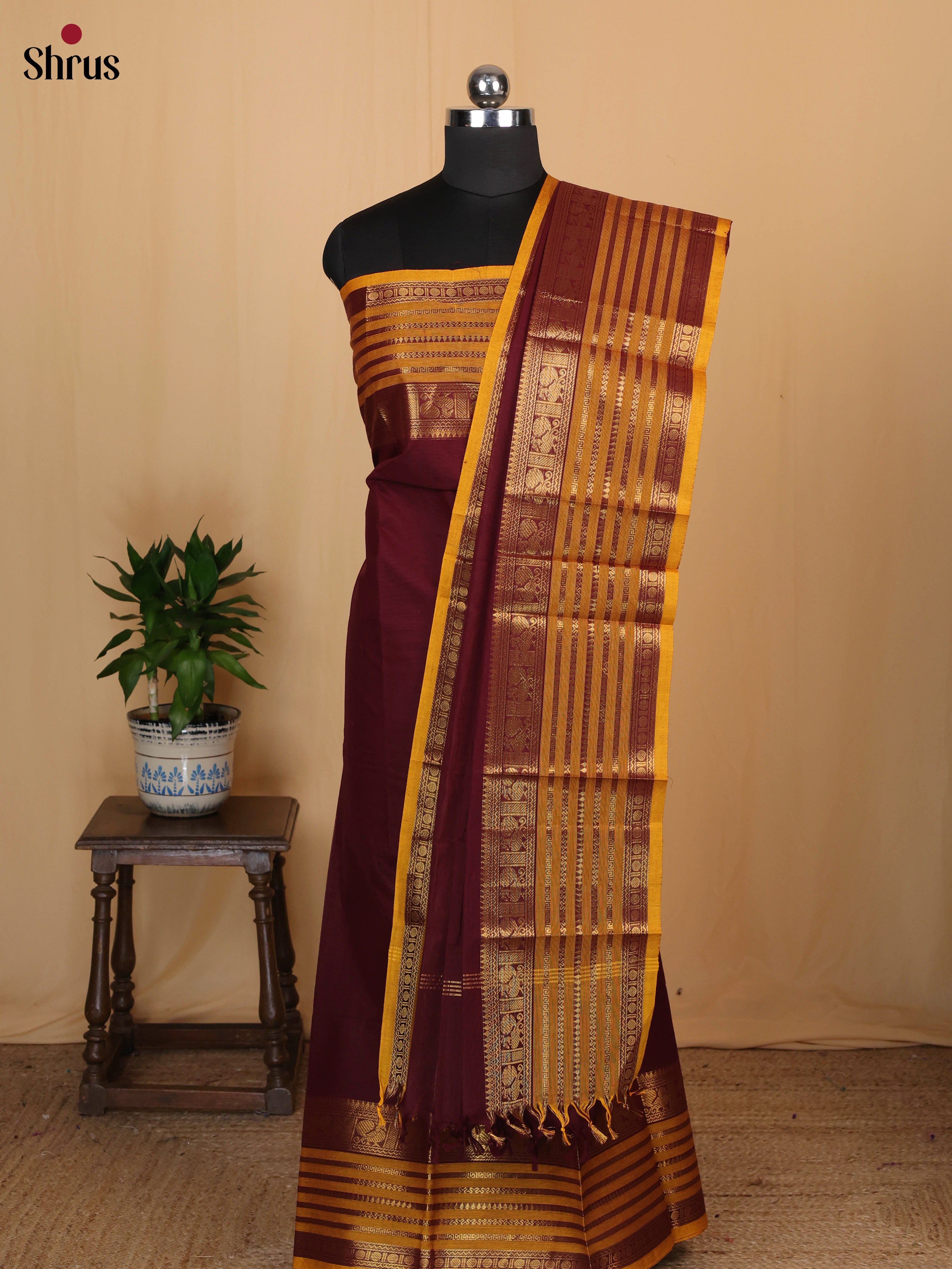 Maroon & Mustard- chettinad top & dupatta combo - Shop on Shrus.com