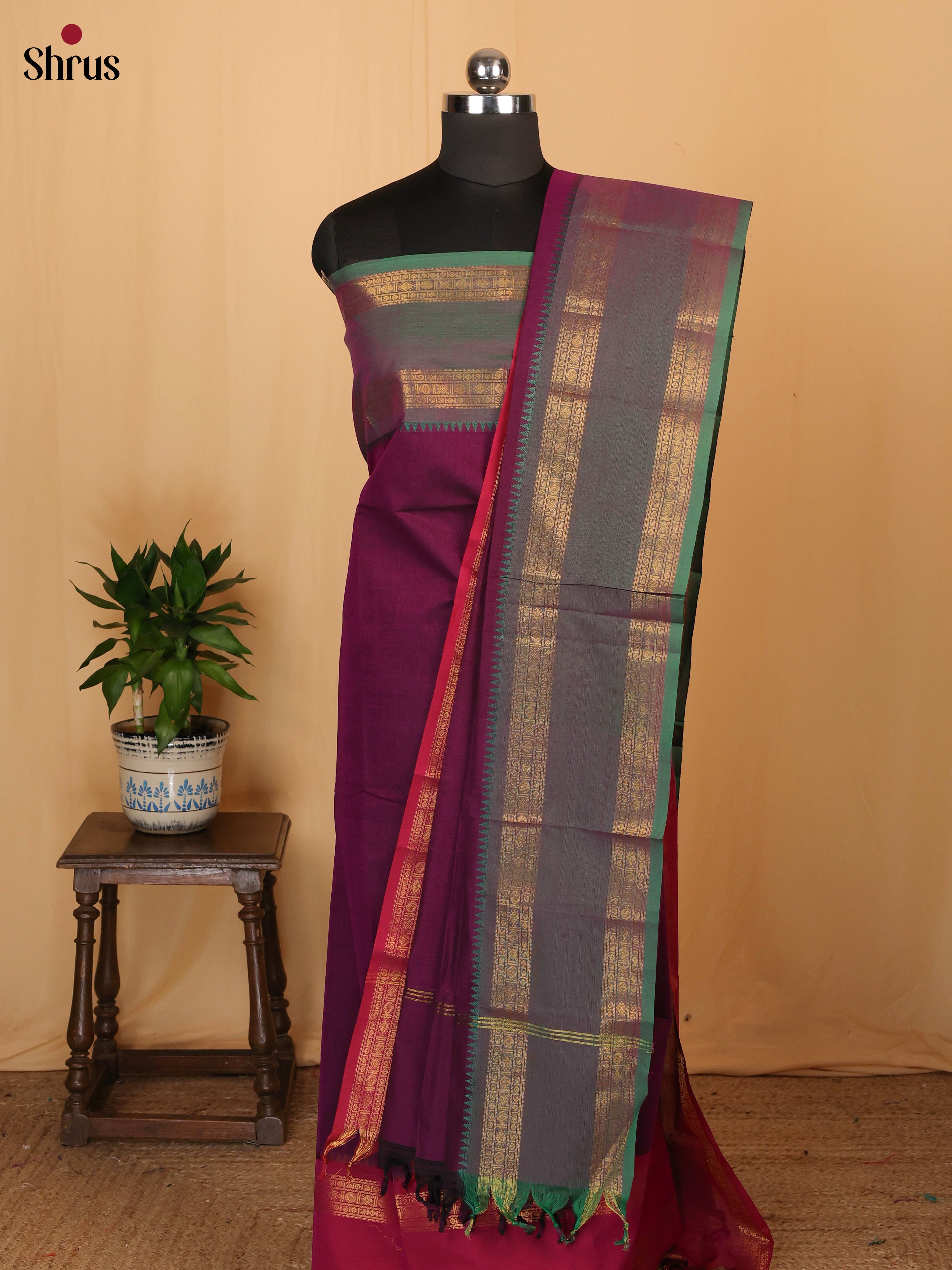 Purple & Green- chettinad top & dupatta combo - Shop on Shrus.com