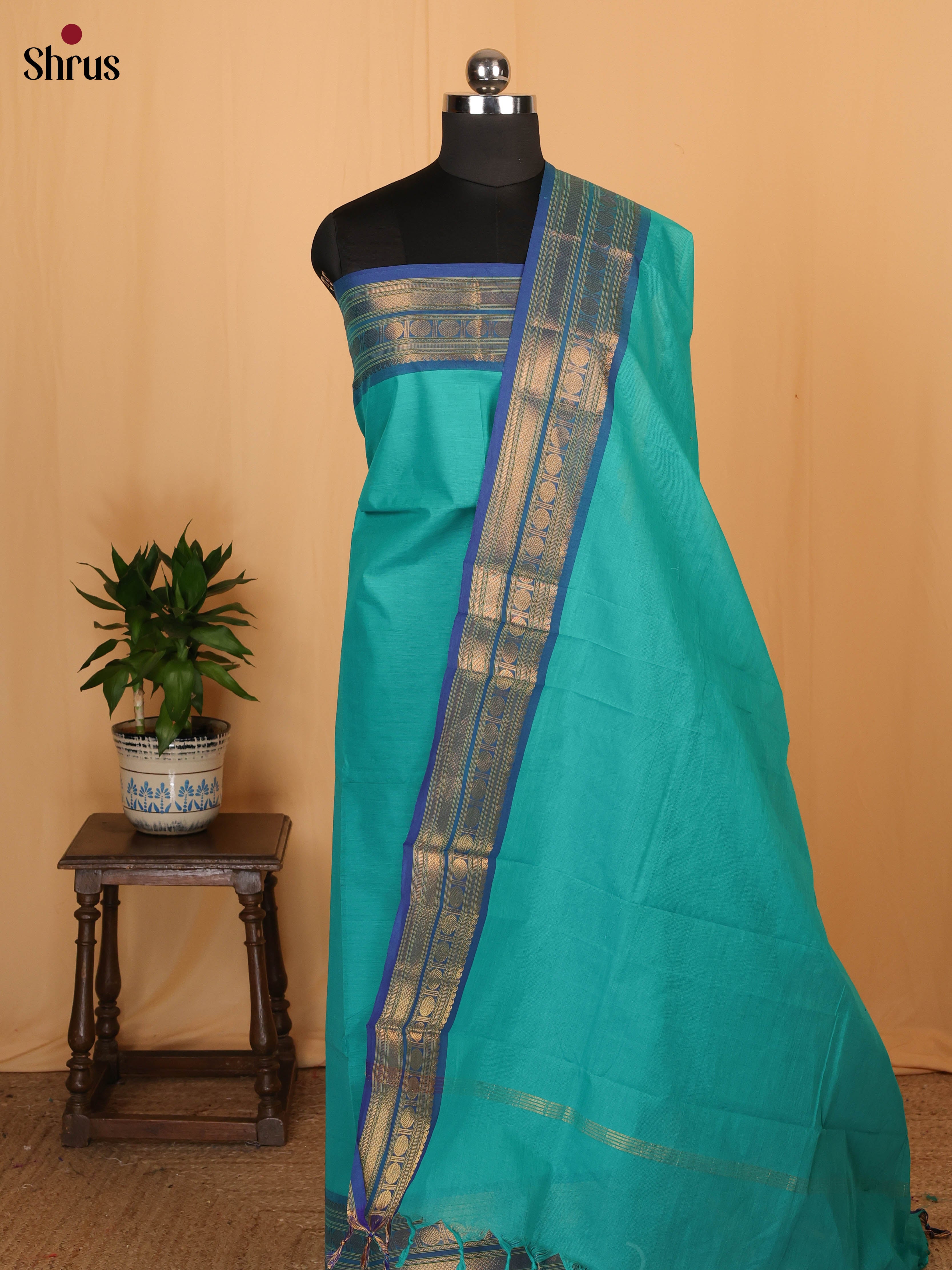 Teal & blue - chettinad top & dupatta combo - Shop on Shrus.com