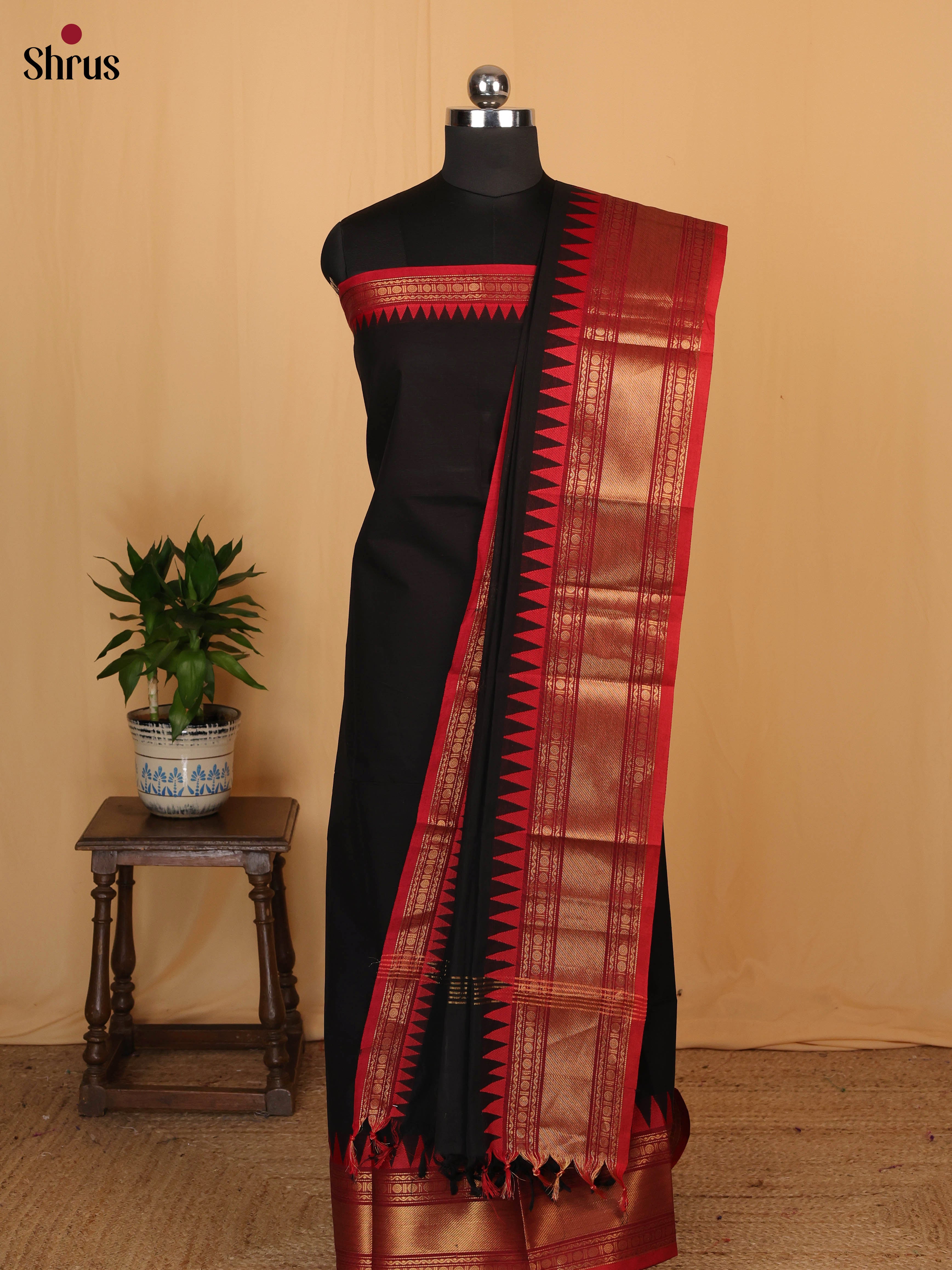 Black & Red - chettinad top & dupatta combo - Shop on Shrus.com
