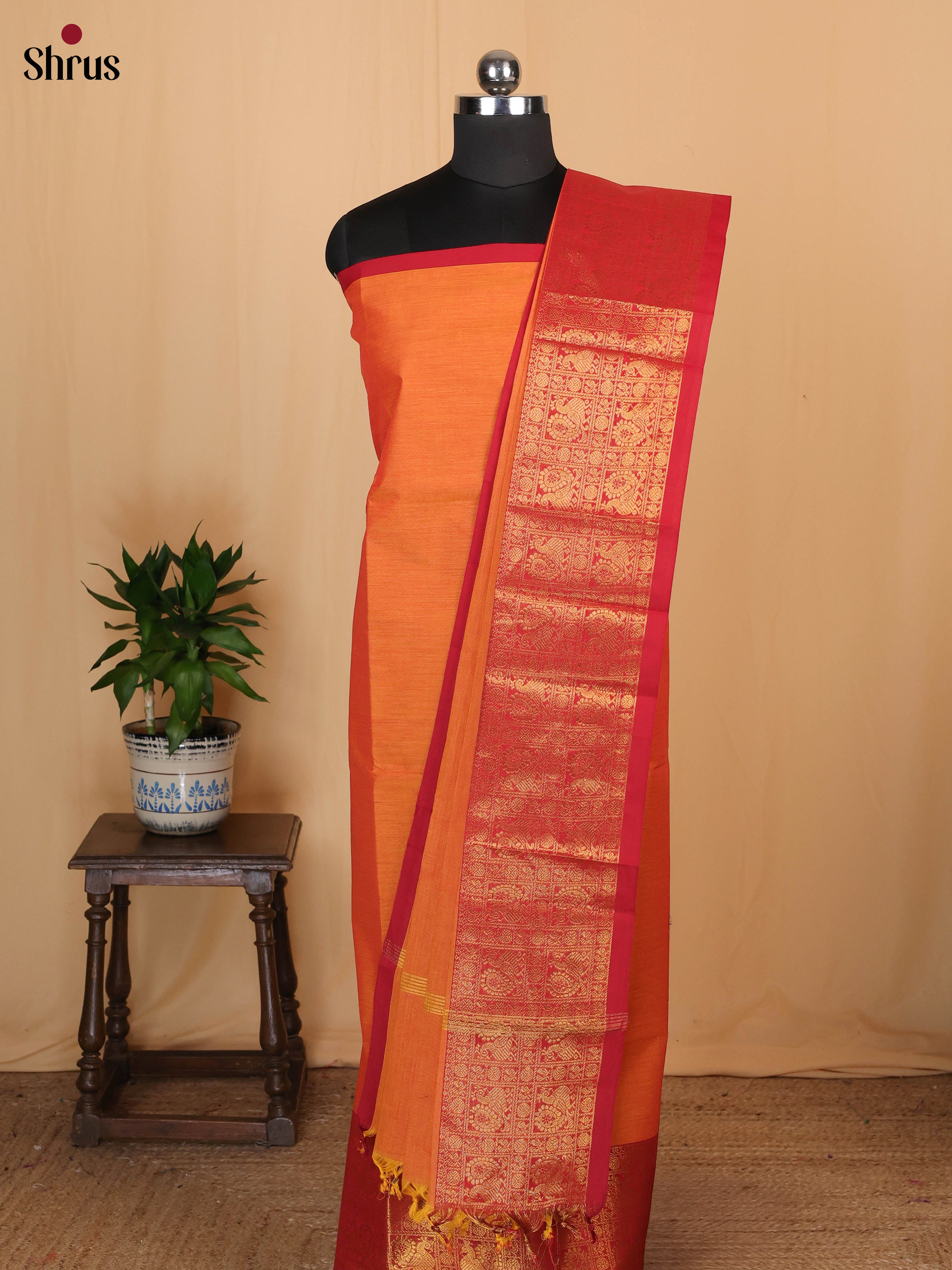 Orange & Red - chettinad top & dupatta combo - Shop on Shrus.com