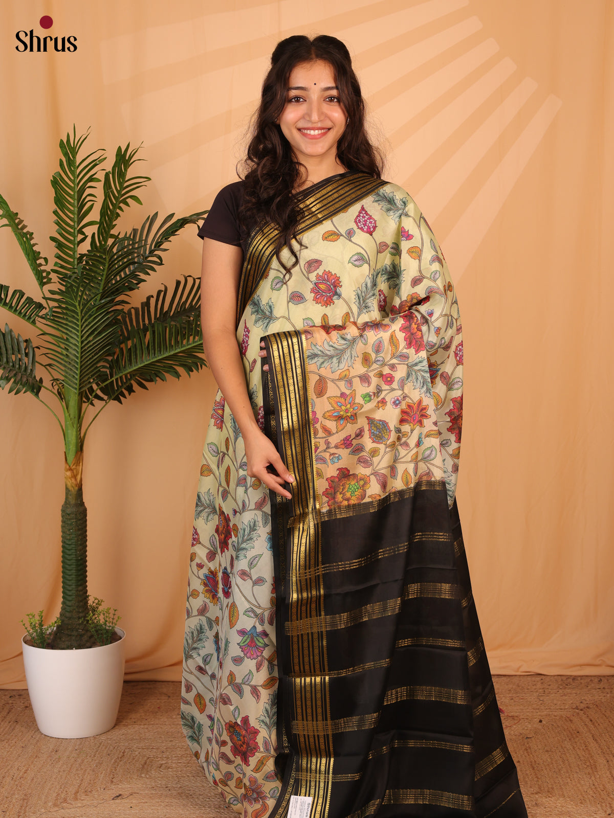Lite Green & Black - Mysore Silk Saree - Shop on Shrus.com