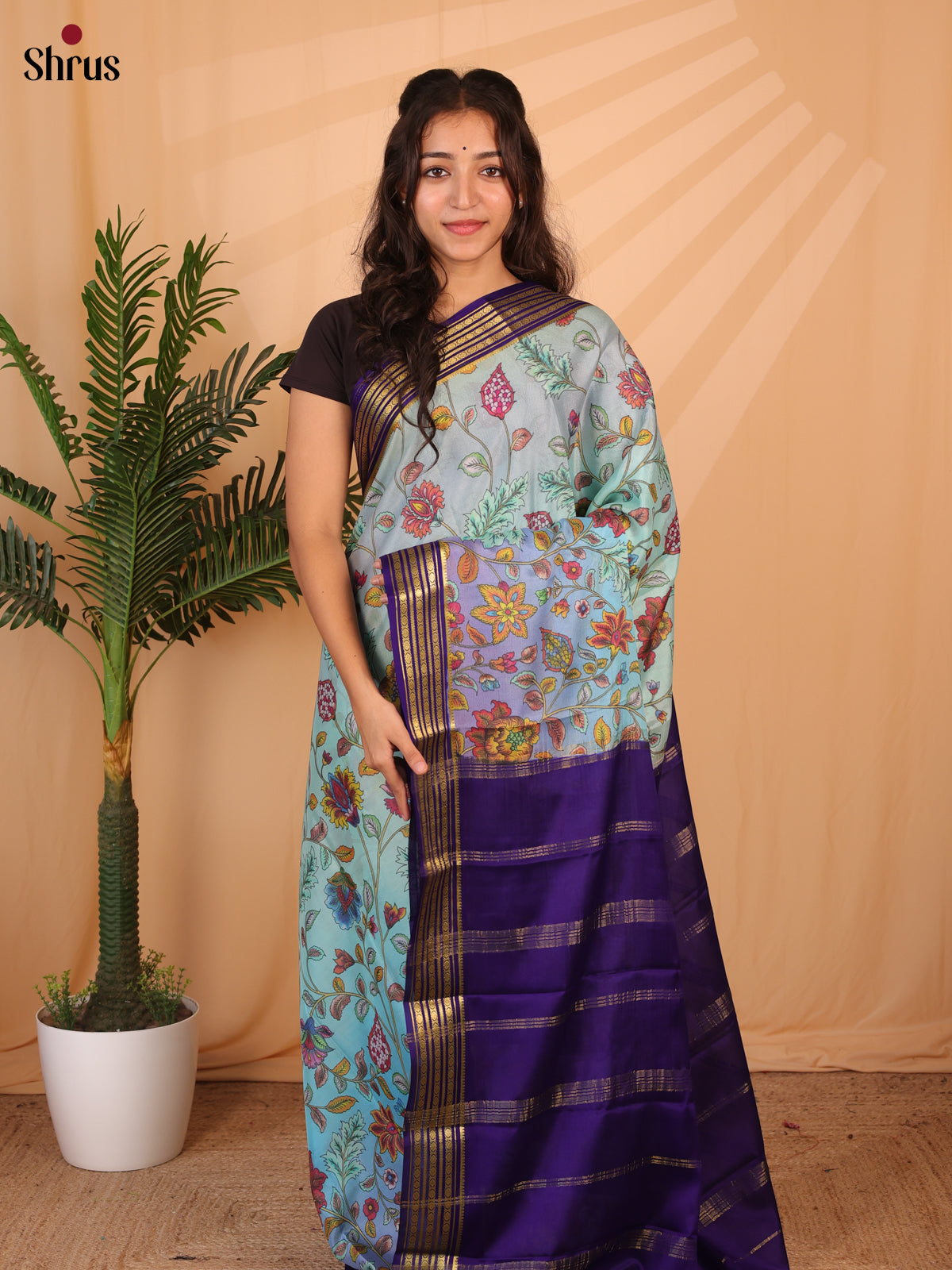 Lite Blue & Violet - Mysore Silk Saree - Shop on Shrus.com