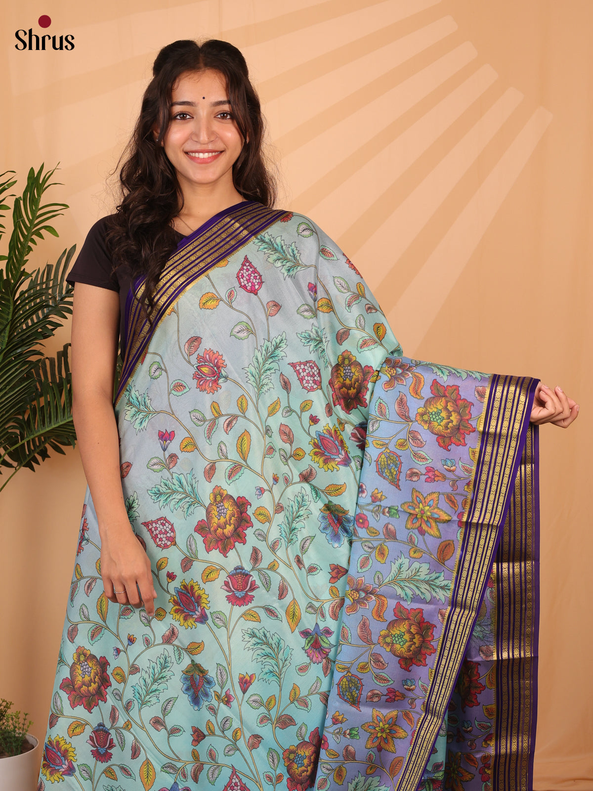 Lite Blue & Violet - Mysore Silk Saree - Shop on Shrus.com