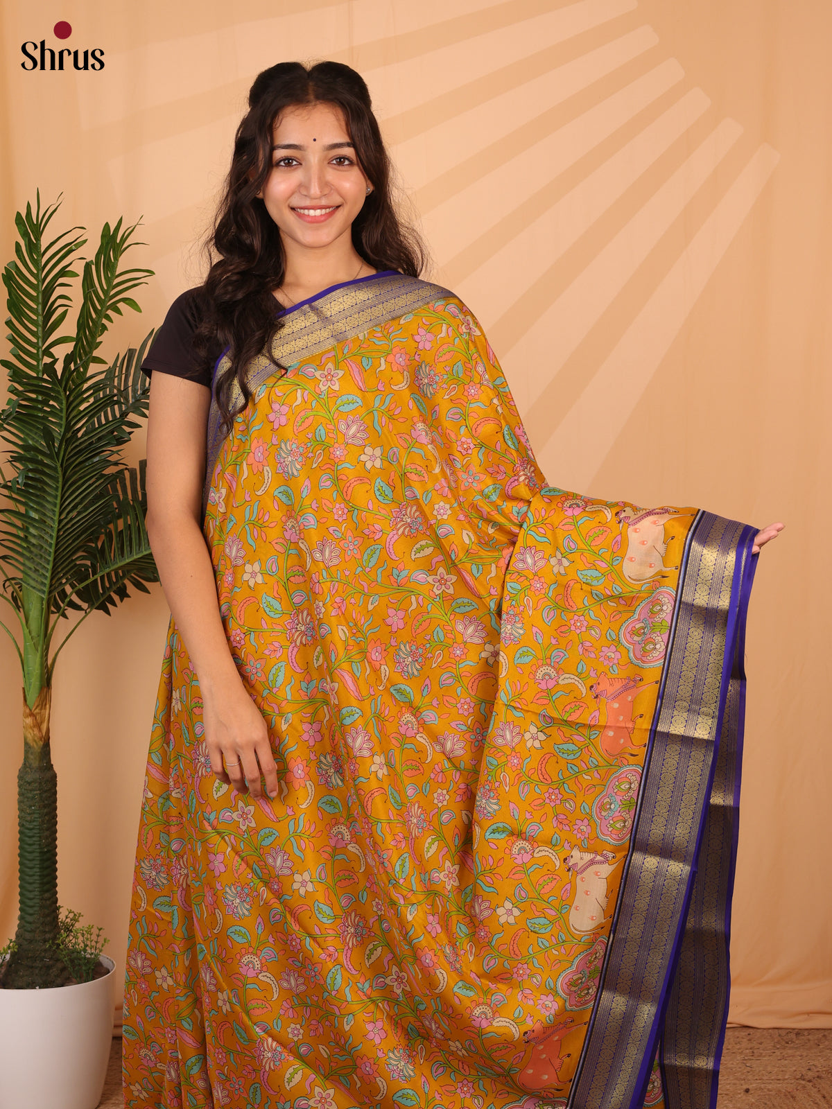 Orange & Violet - Mysore Silk Saree - Shop on Shrus.com