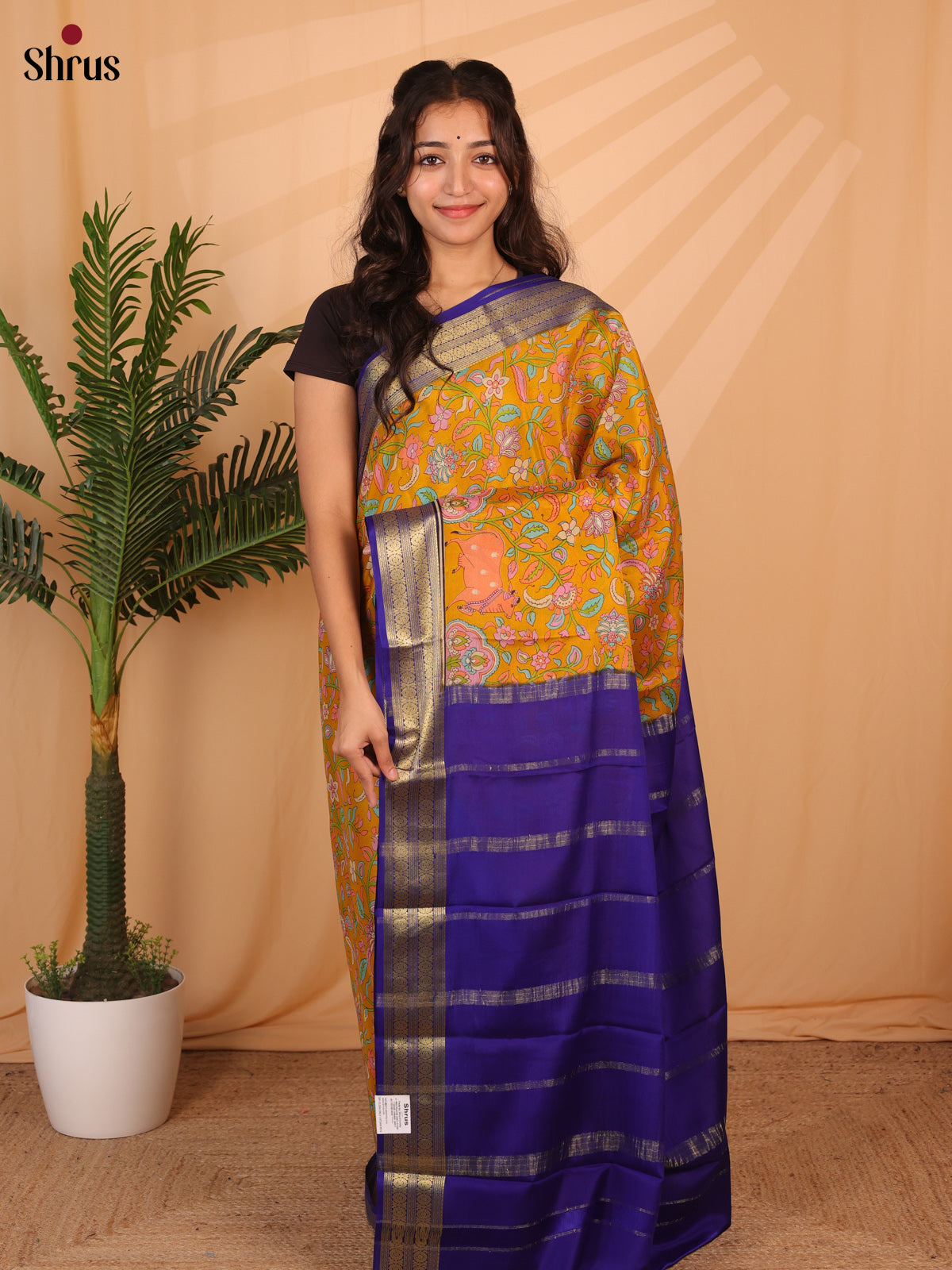 Orange & Violet - Mysore Silk Saree - Shop on Shrus.com