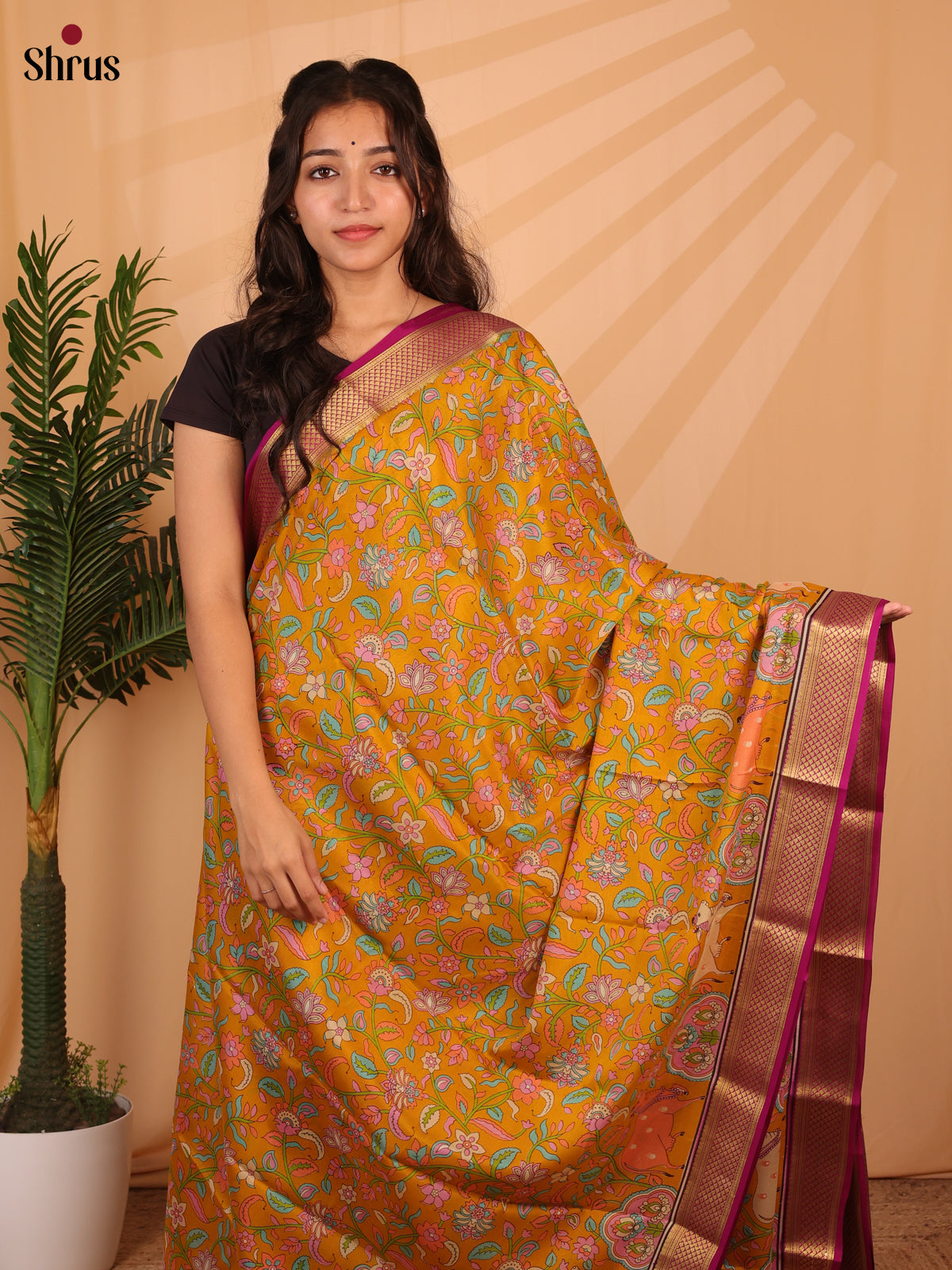 Orange & Majenta - Mysore Silk Saree - Shop on Shrus.com