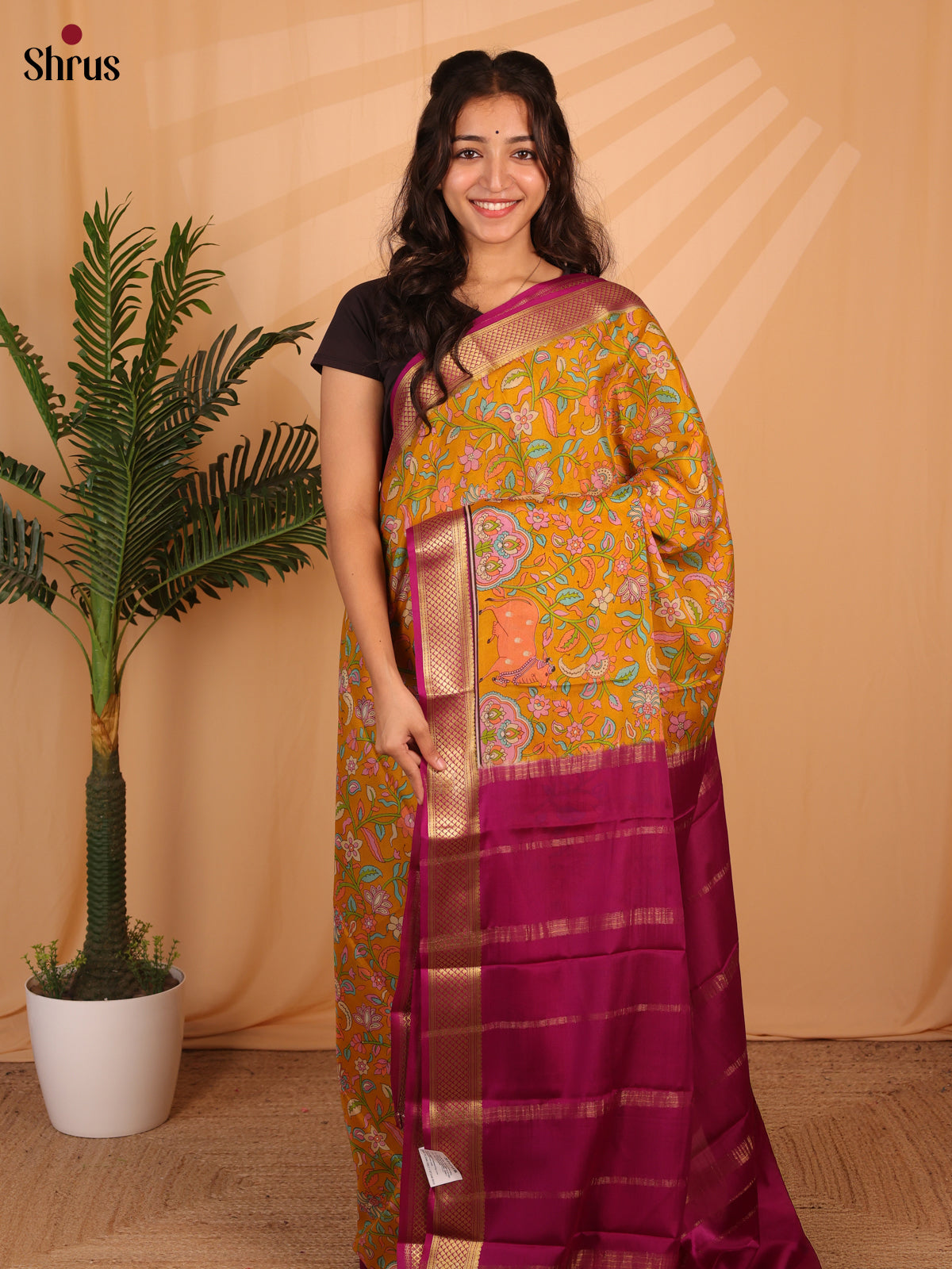 Orange & Majenta - Mysore Silk Saree - Shop on Shrus.com