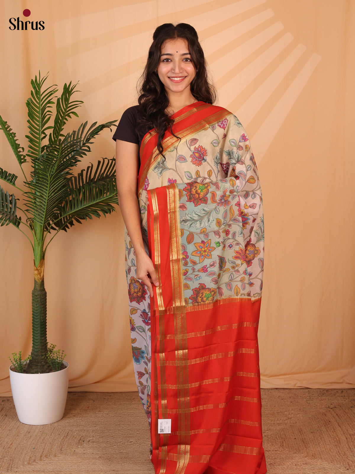 Multicolor & Orange- Mysore Silk Saree - Shop on Shrus.com