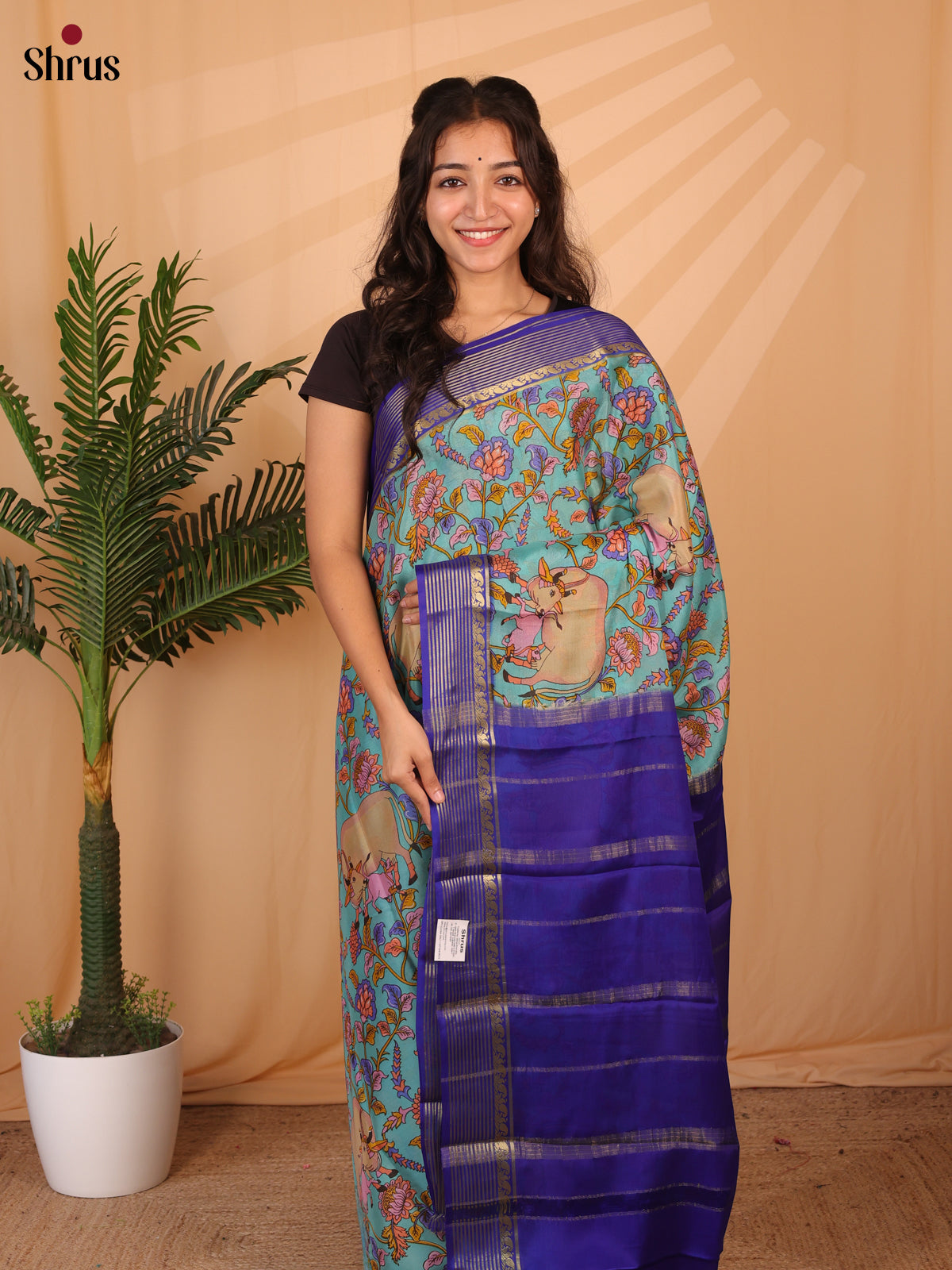 Teal & Blue - Mysore Silk Saree - Shop on Shrus.com