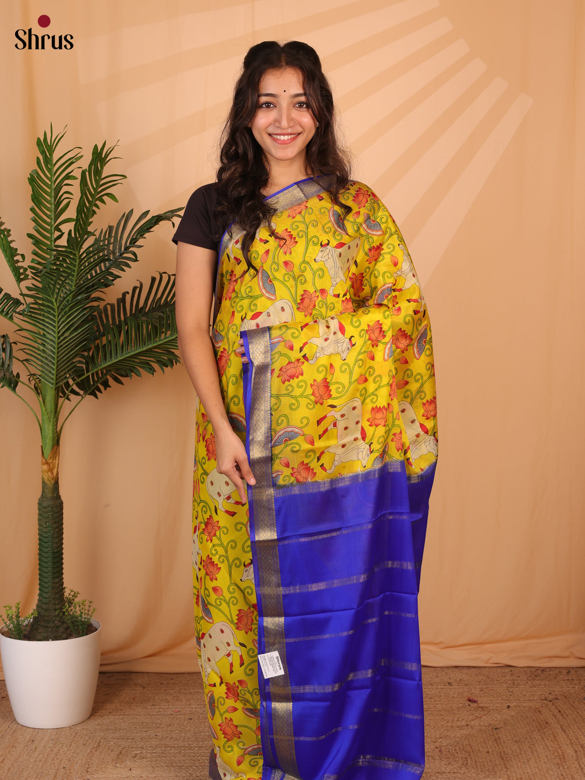 Yellow & Blue - Mysore Silk Saree - Shop on Shrus.com