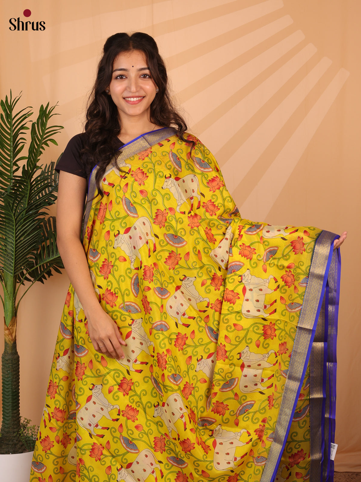 Yellow & Blue - Mysore Silk Saree - Shop on Shrus.com
