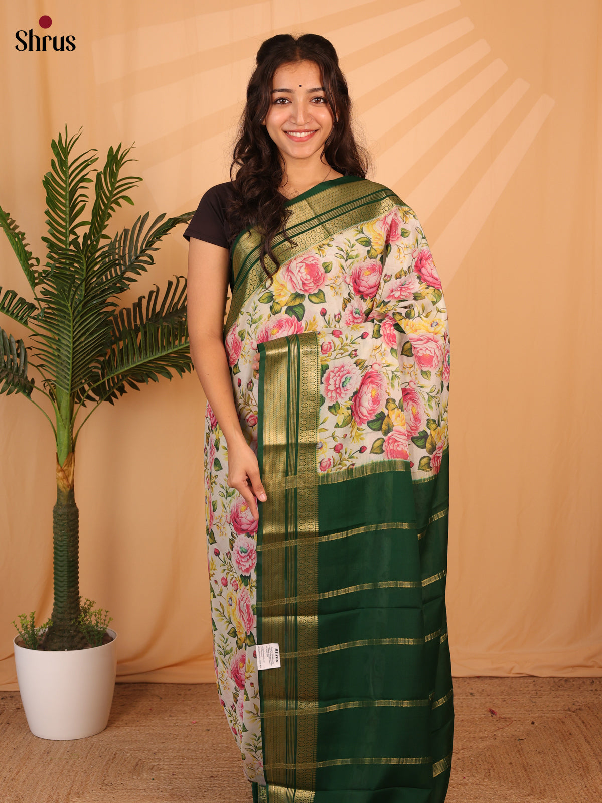 Lite Green & Green - Mysore Silk Saree - Shop on Shrus.com