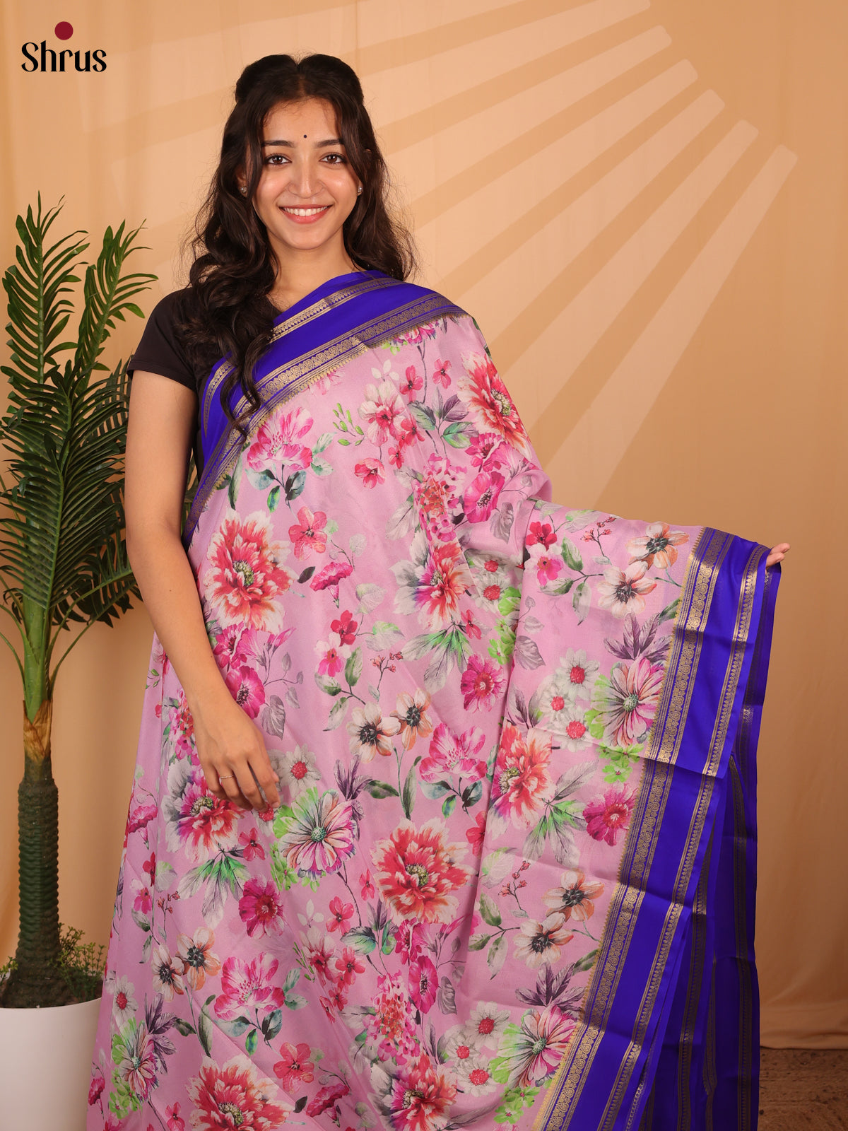 Pink & Blue - Mysore Silk Saree - Shop on Shrus.com