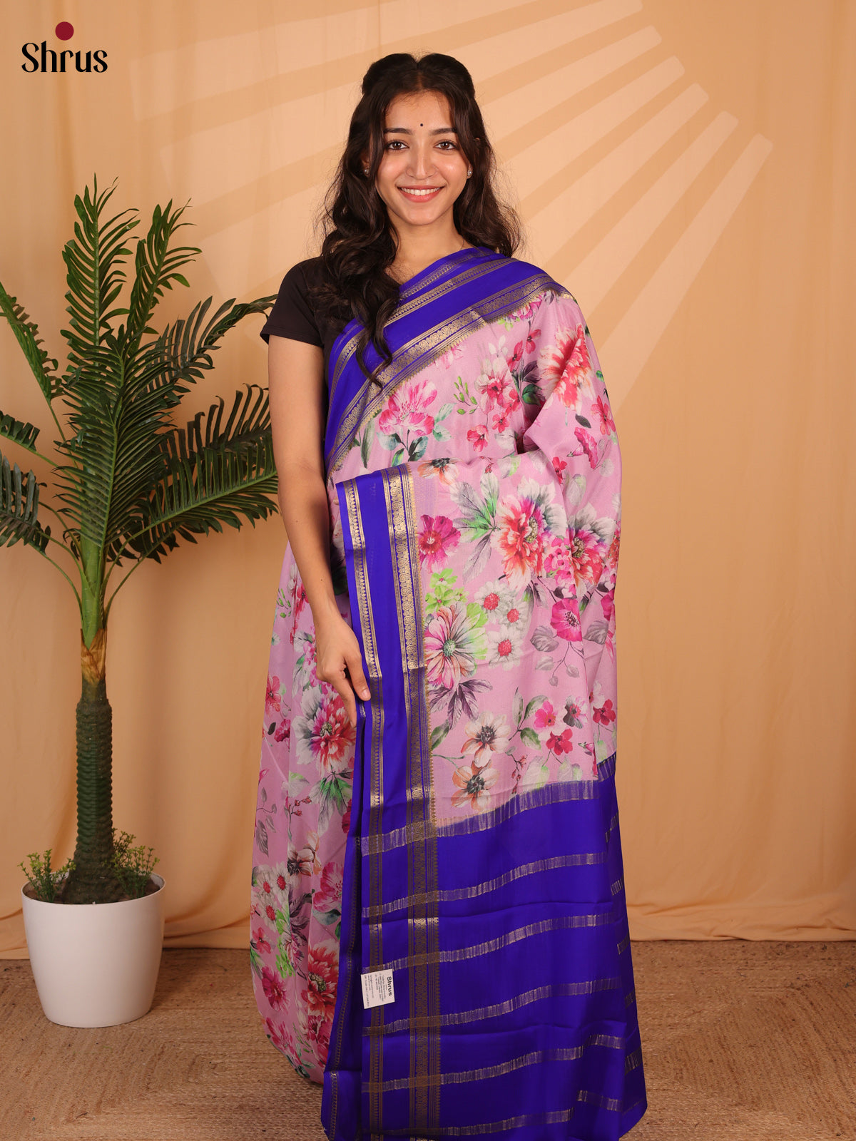Pink & Blue - Mysore Silk Saree - Shop on Shrus.com