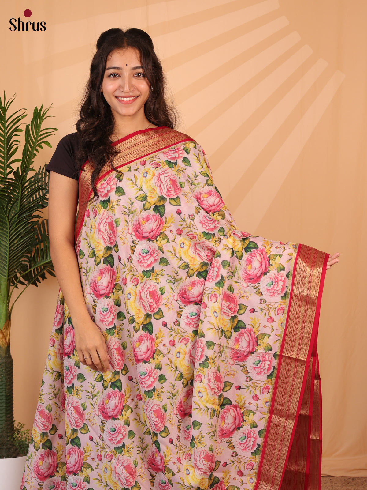 Pink & Maroon - Mysore Silk Saree - Shop on Shrus.com