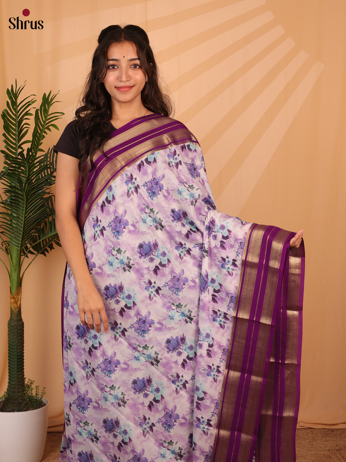 Lavender & Violet - Mysore Silk Saree - Shop on Shrus.com