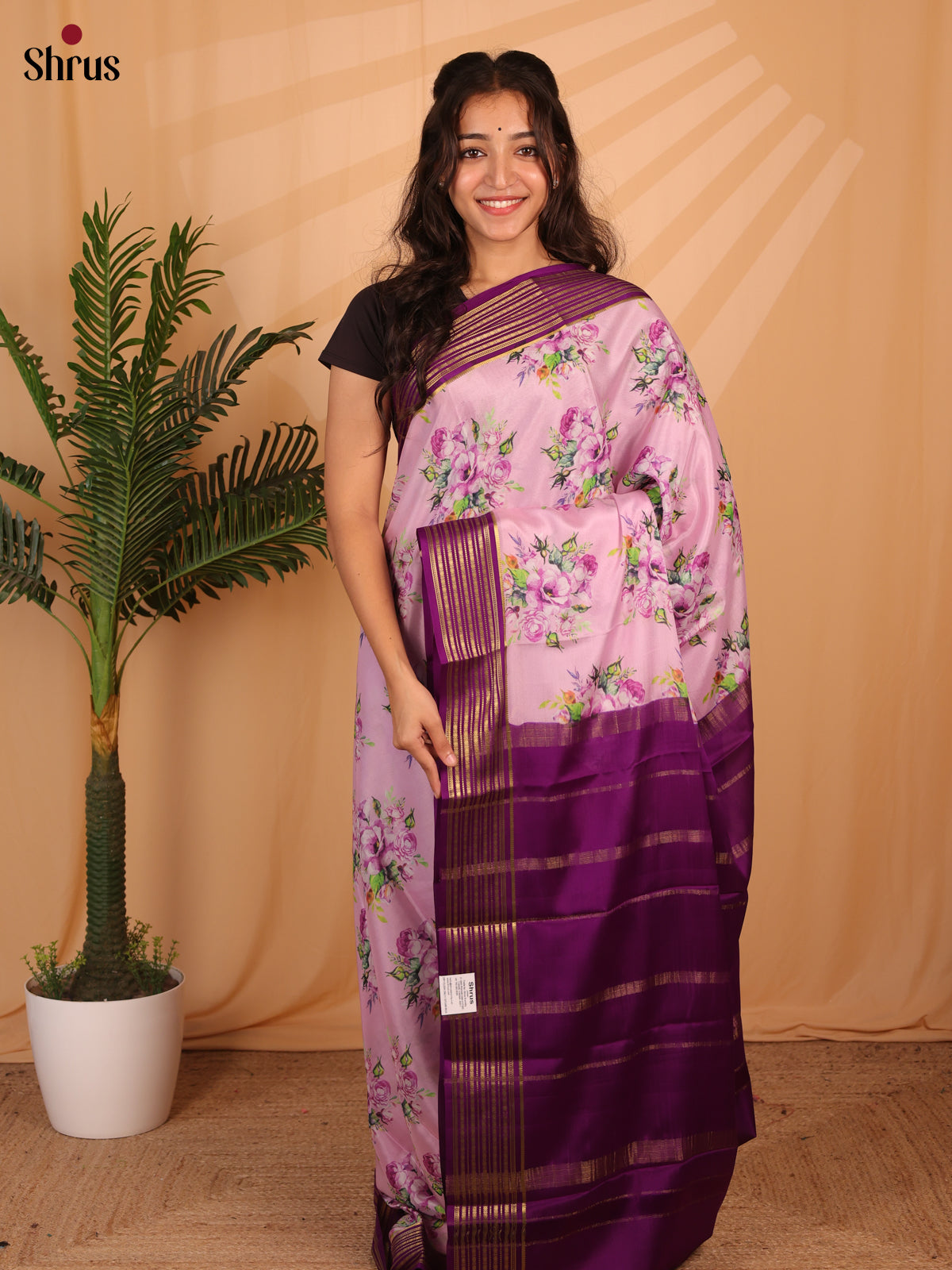Pink & Violet - Mysore Silk Saree - Shop on Shrus.com
